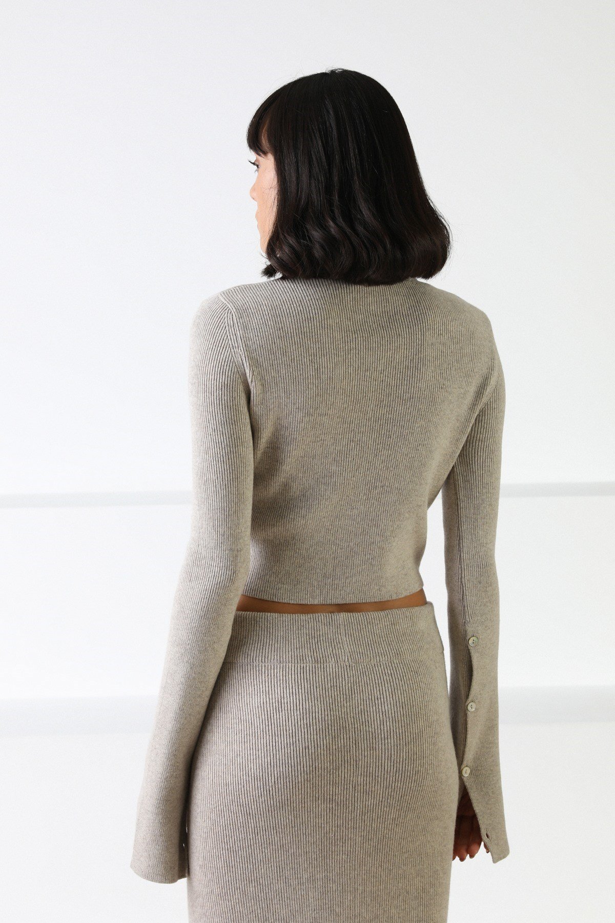 Ferraro A.Bej Uzun Kollu Bisiklet Yaka Kaşmirli Kadın Triko Kazak