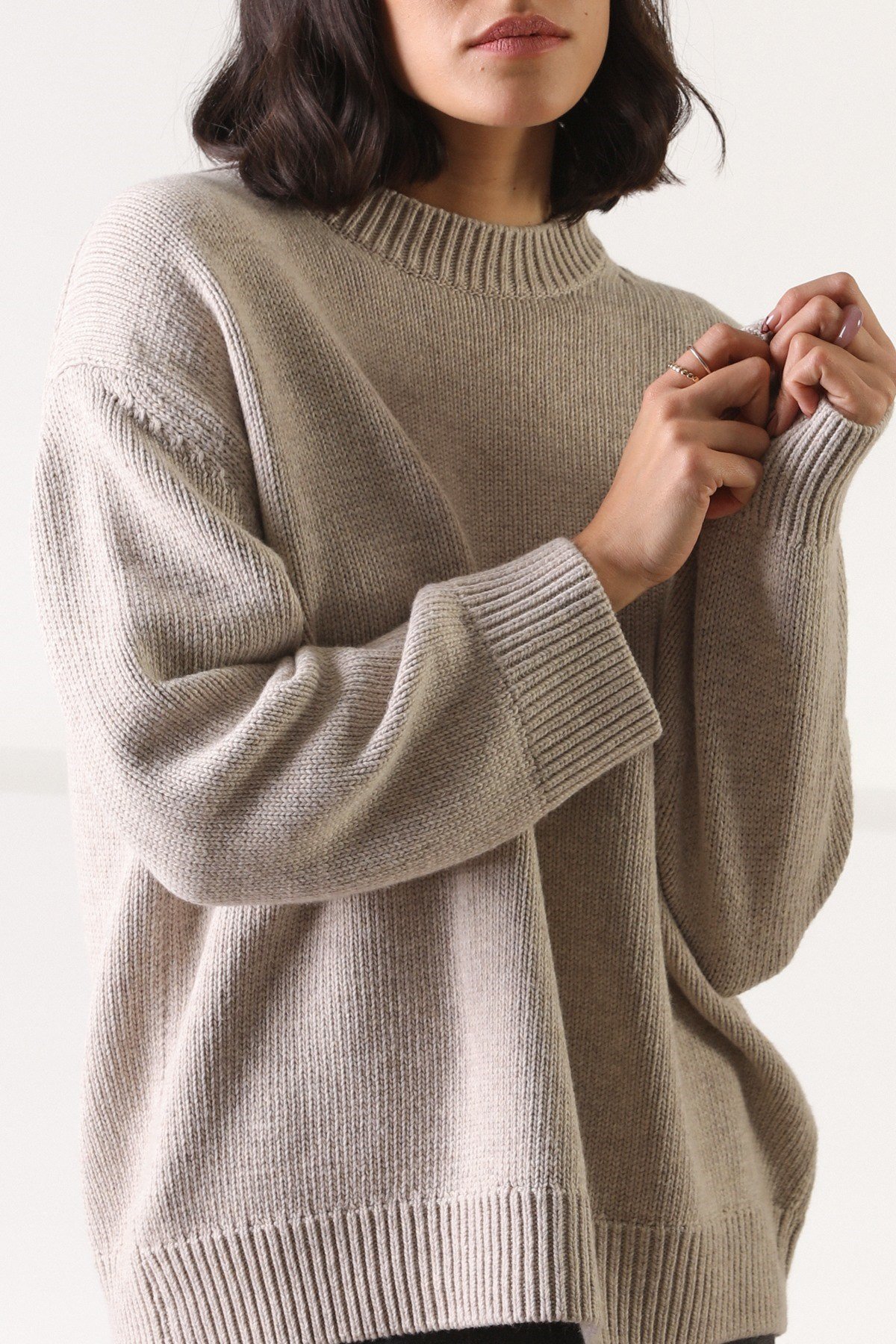 Ferraro A.Bej Uzun Kollu Bisiklet Yaka Kaşmirli Kadın Triko Kazak