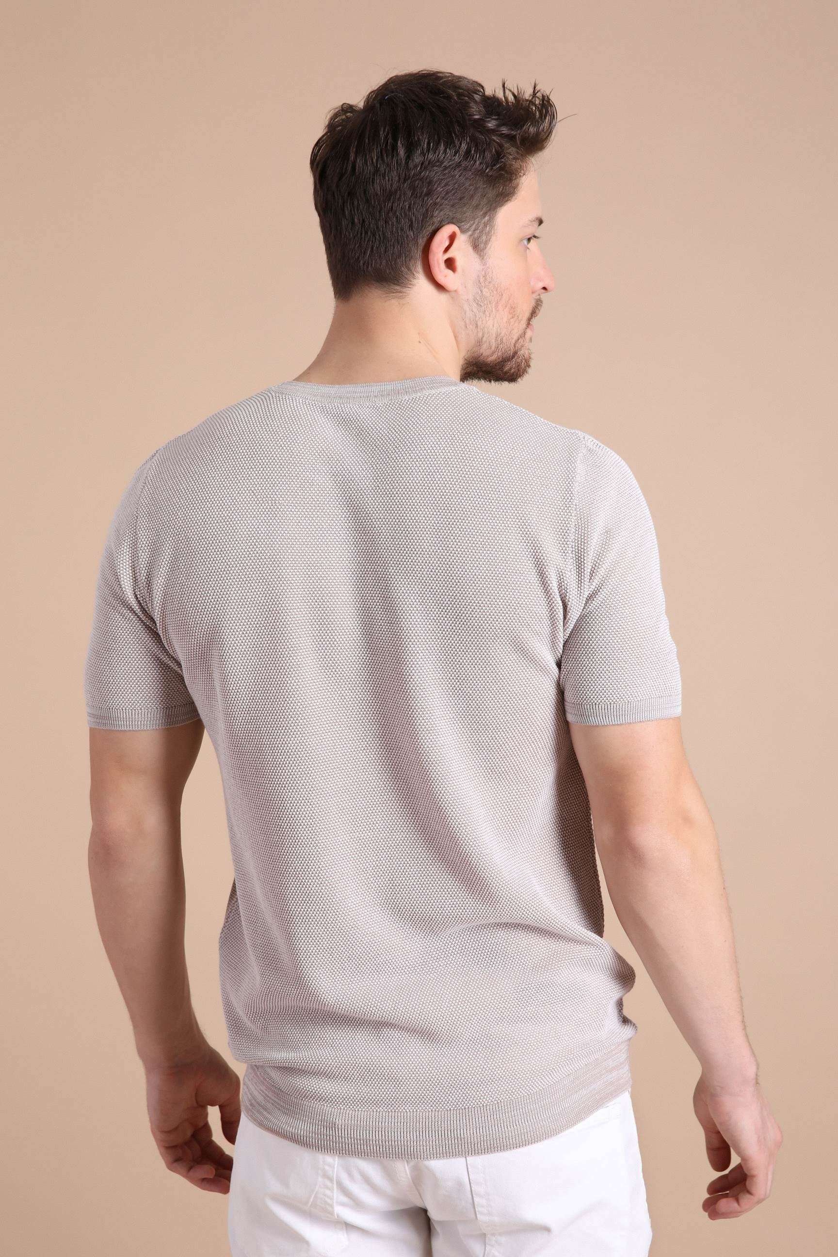 Ferraro A.Bej/Nescafe Kuşgözü Desenli Bisiklet Yaka Erkek Triko T-Shirt