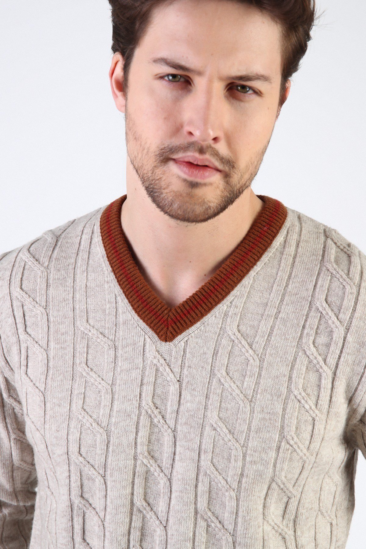 Ferraro A.Bej/Taba V Yaka %100 Kuzu Yünü Erkek Kazak