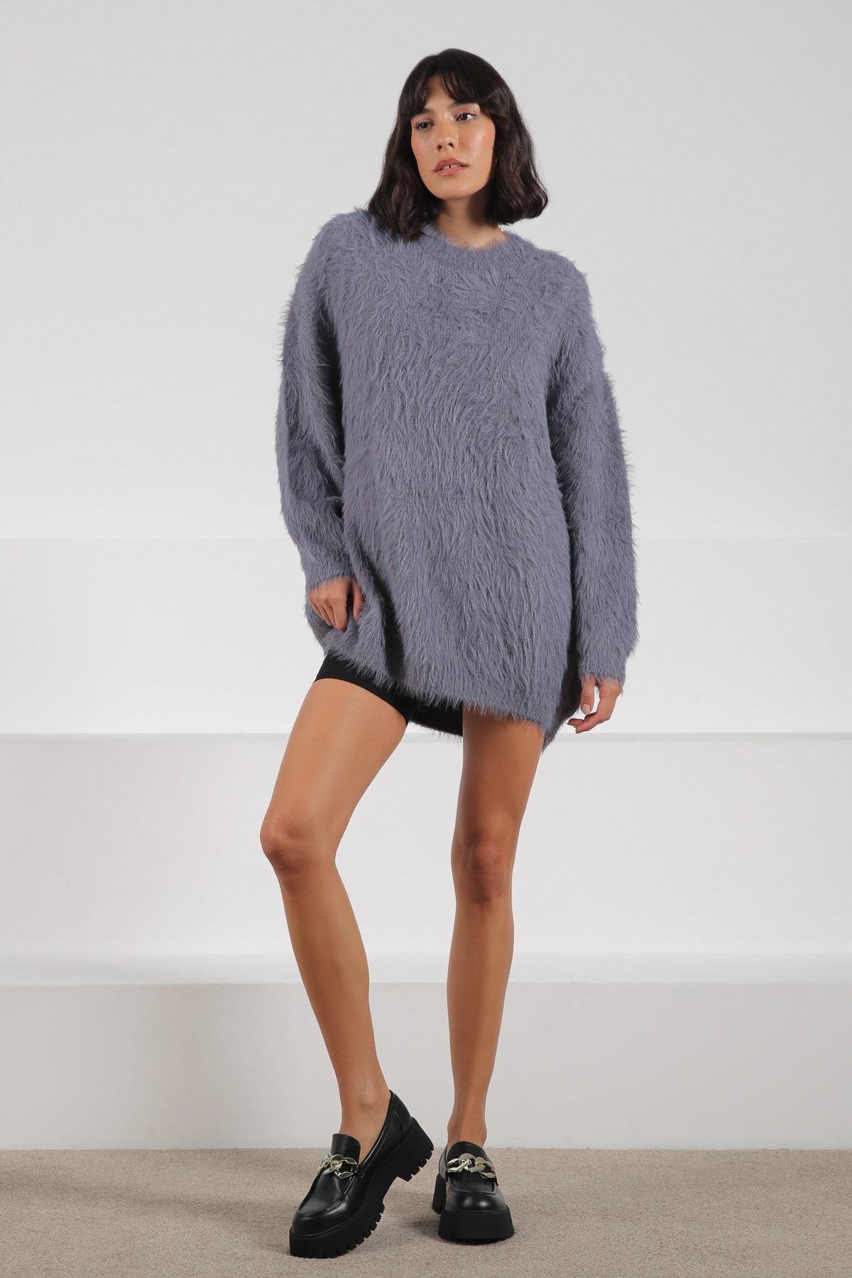 Ferraro A.Gri Bisiklet Yaka Yünlü Kadın Triko Kazak