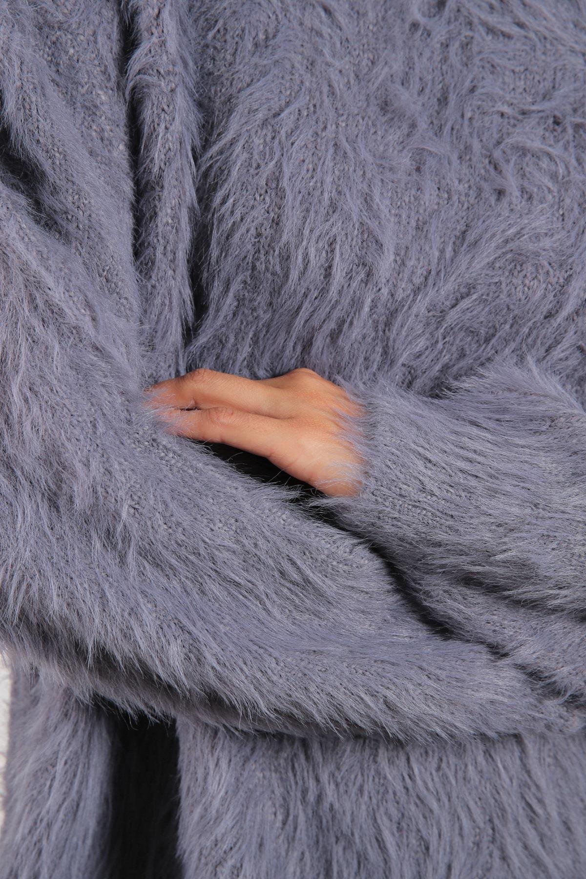 Ferraro A.Gri Bisiklet Yaka Yünlü Kadın Triko Kazak