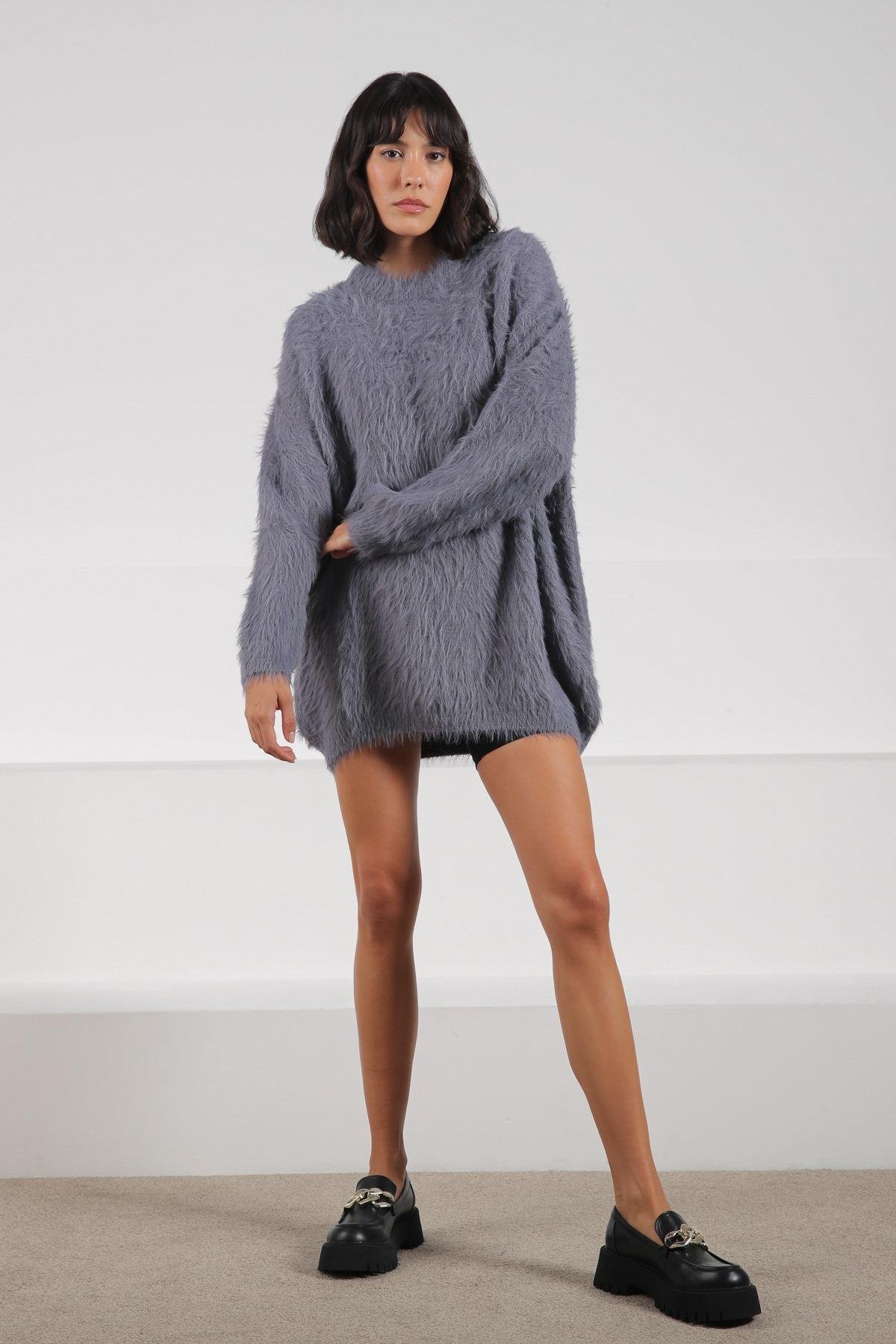 Ferraro A.Gri Bisiklet Yaka Yünlü Kadın Triko Kazak