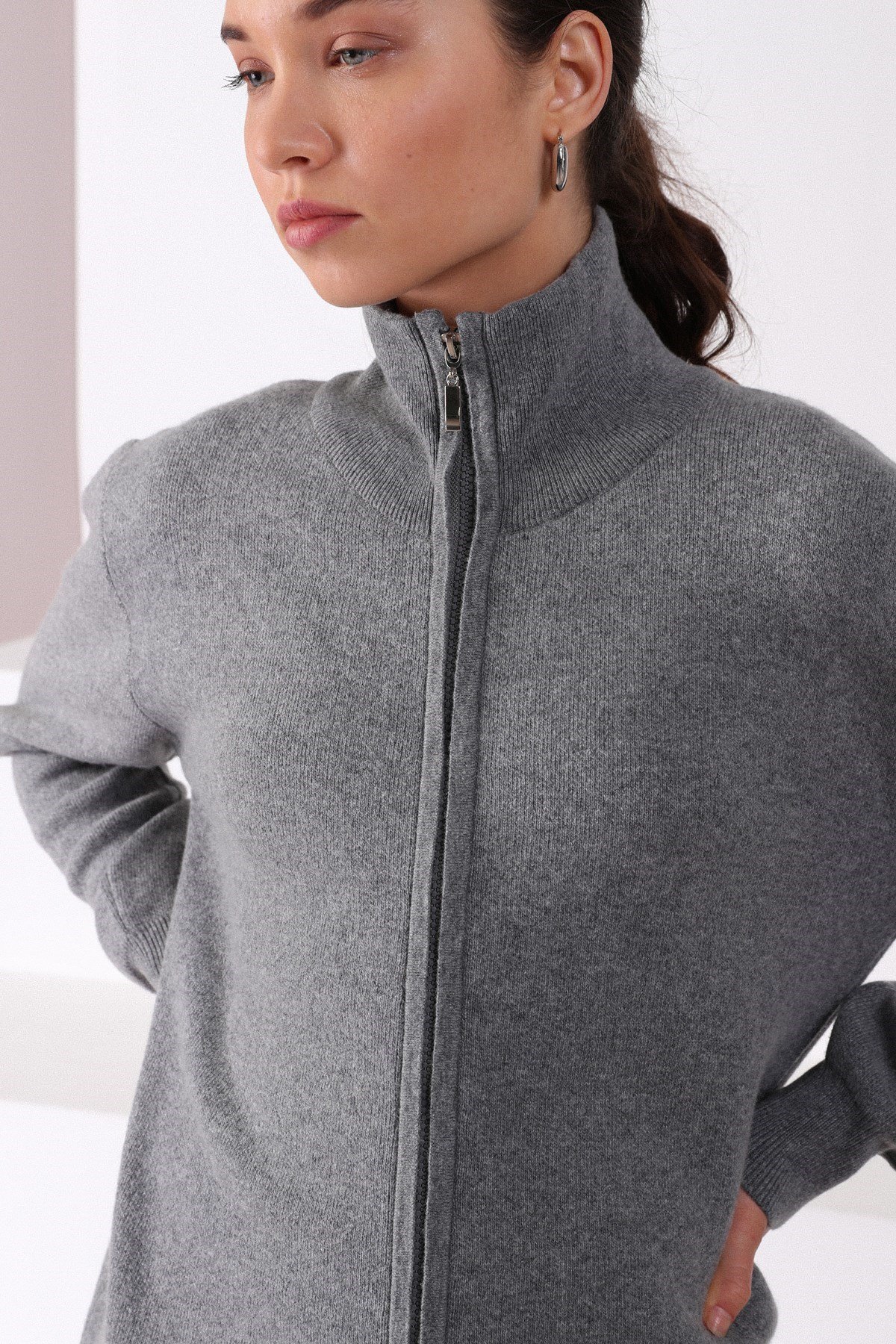 Ferraro A.Gri Boru Paça Kaşmirli Kadın Triko Pantolon