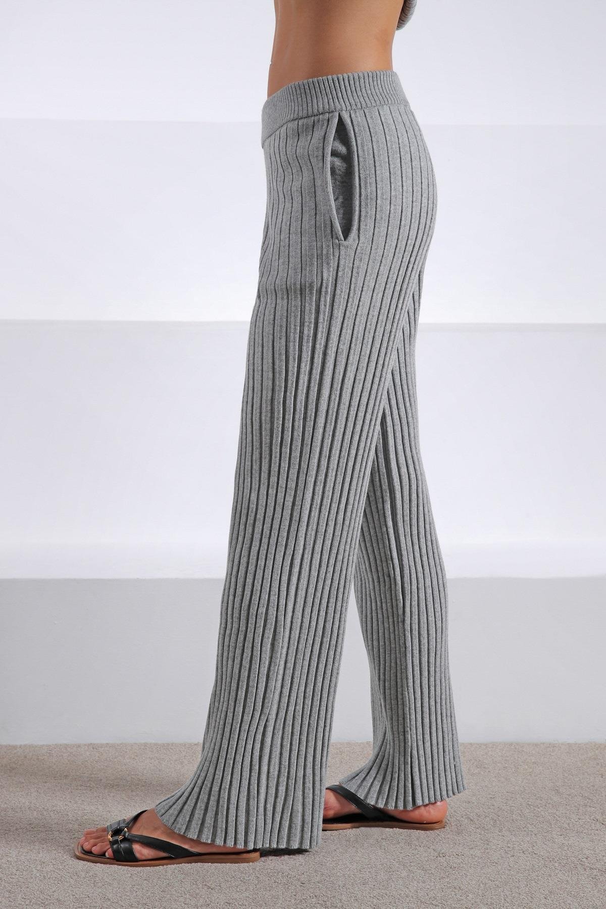 Ferraro A.Gri Cepli Bol Paça Kaşmirli Kadın Triko Pantolon