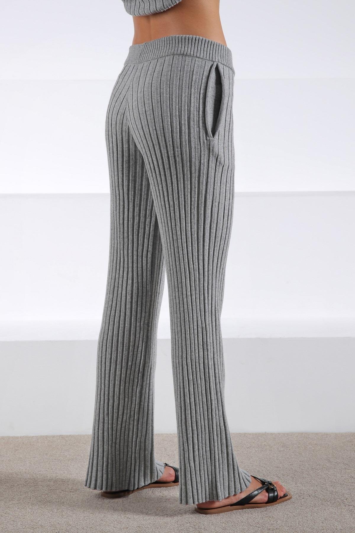 Ferraro A.Gri Cepli Bol Paça Kaşmirli Kadın Triko Pantolon