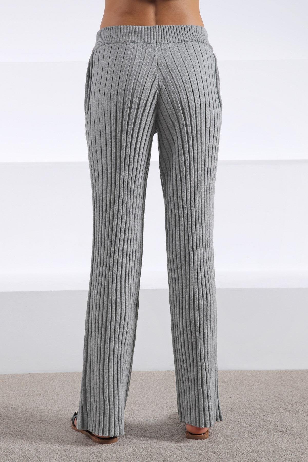 Ferraro A.Gri Cepli Bol Paça Kaşmirli Kadın Triko Pantolon