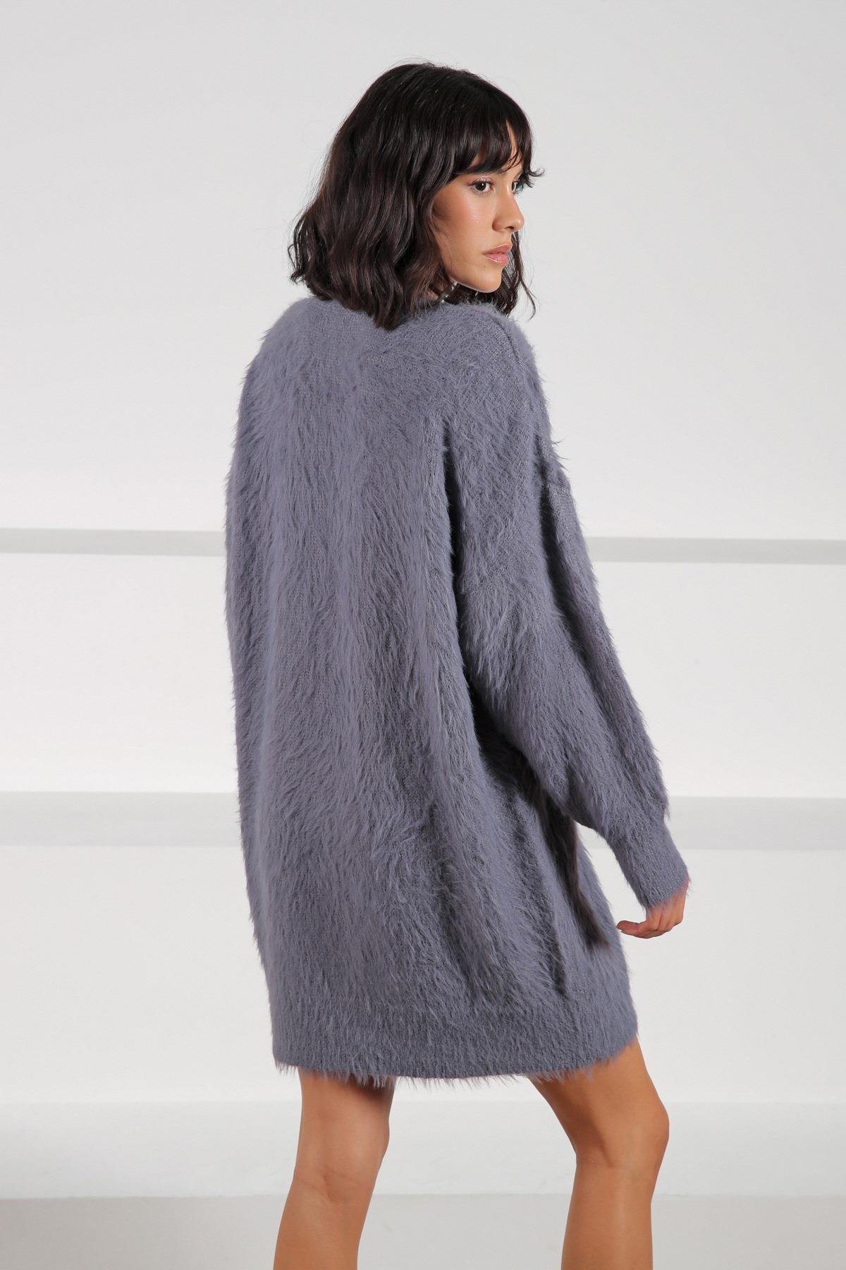 Ferraro A.Gri Düğmeli Yünlü Kadın Triko Hırka