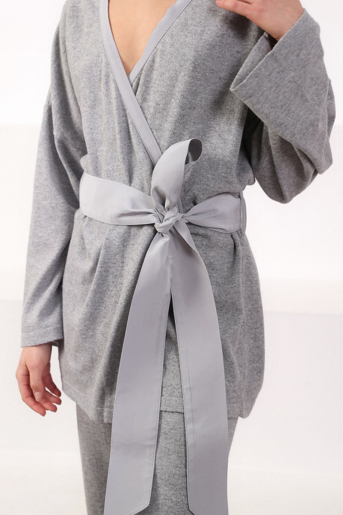 Ferraro A.Gri Yırtmaçlı Kaşmirli Kadın Triko Pantolon