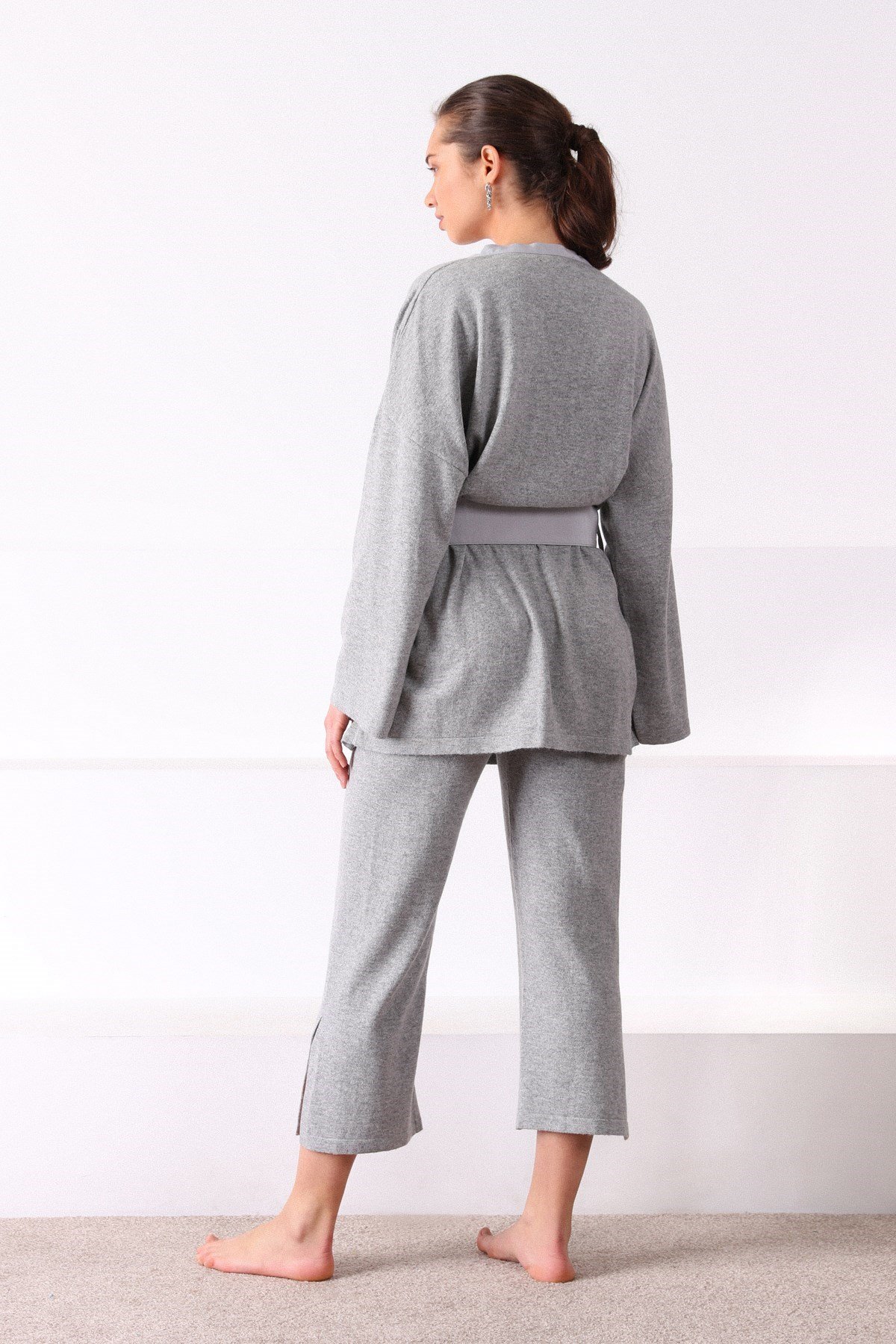 Ferraro A.Gri Yırtmaçlı Kaşmirli Kadın Triko Pantolon