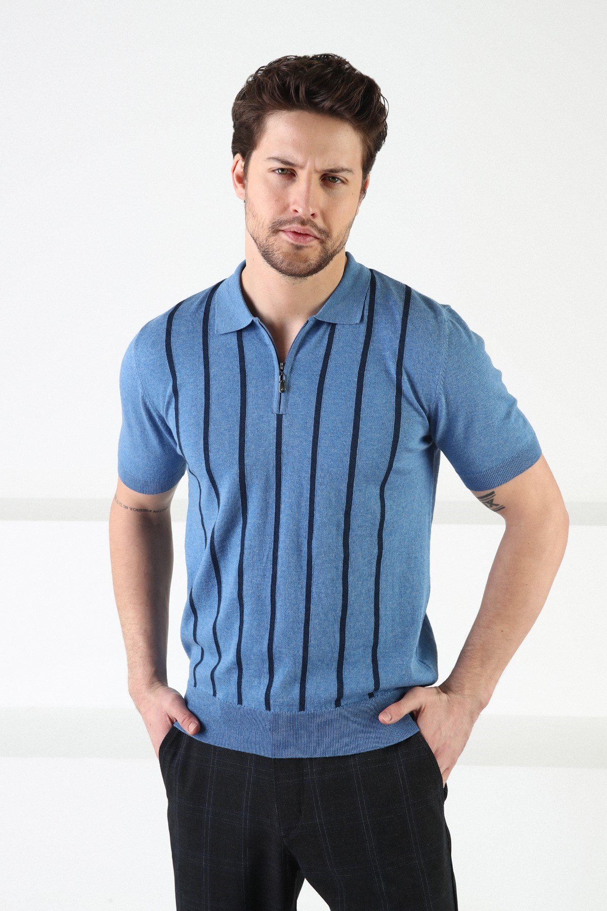 Ferraro A.Havacı Fermuarlı Polo Yaka %100 Pamuk Erkek Triko T-Shirt