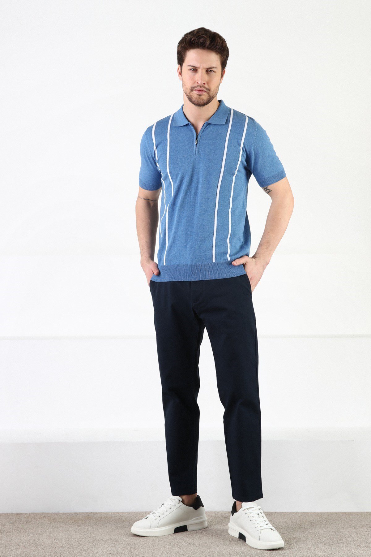 Ferraro A.Havacı Fermuarlı Polo Yaka %100 Pamuk Erkek Triko T-Shirt