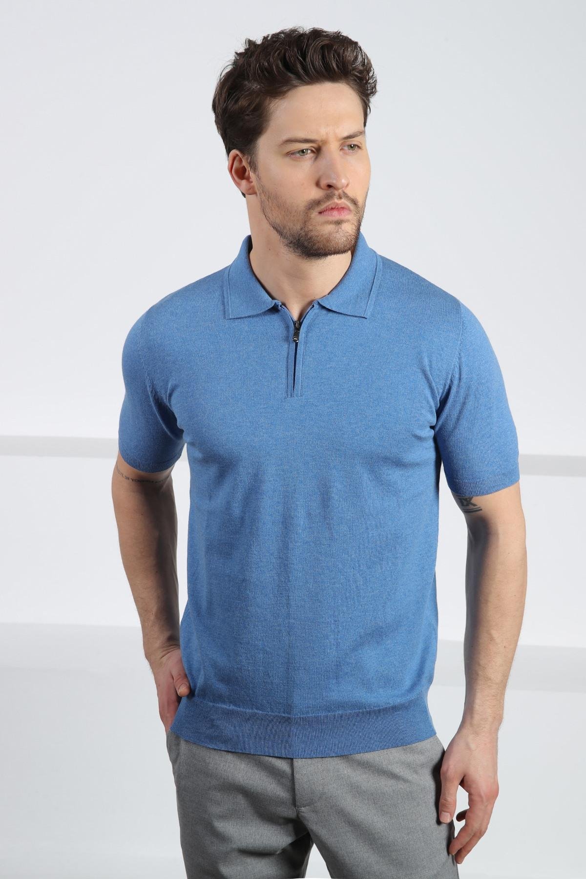 Ferraro A.Havacı Polo Yaka Fermuarlı Erkek Pamuk Triko T-Shirt