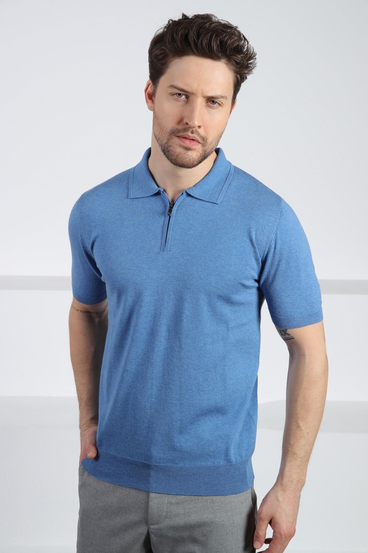Ferraro A.Havacı Polo Yaka Fermuarlı Erkek Pamuk Triko T-Shirt