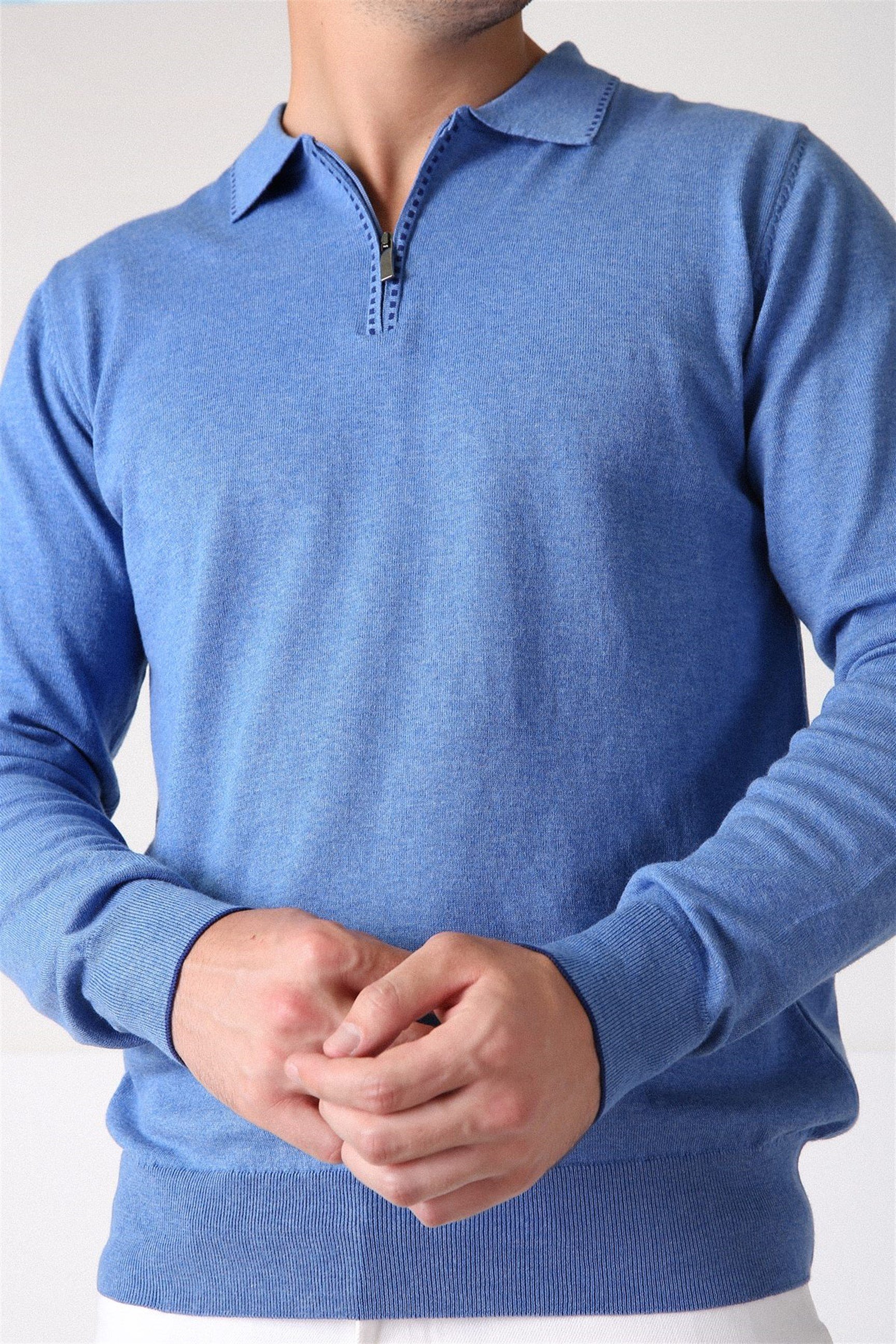 Ferraro A.Havacı Polo Yaka Fermuarlı Erkek Pamuk Kazak