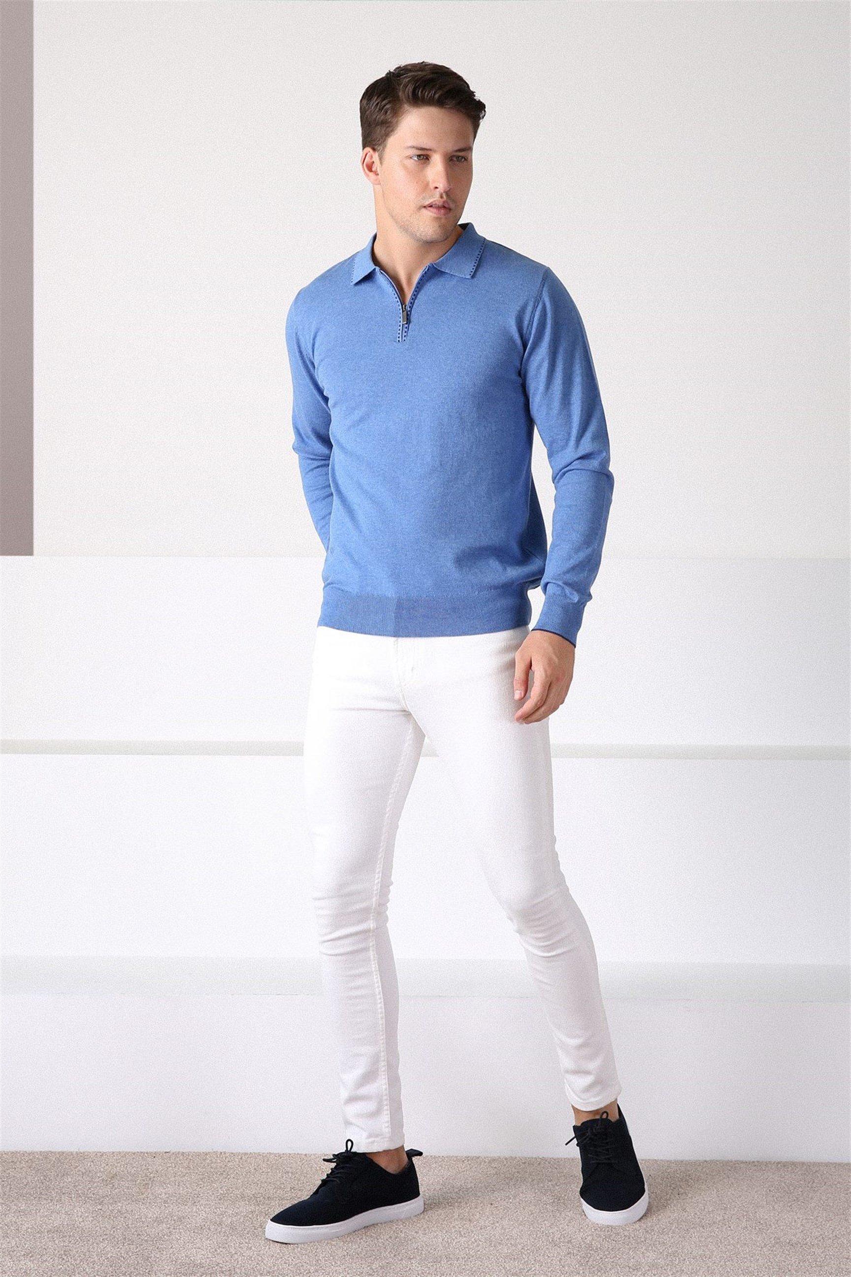 Ferraro A.Havacı Polo Yaka Fermuarlı Erkek Pamuk Kazak