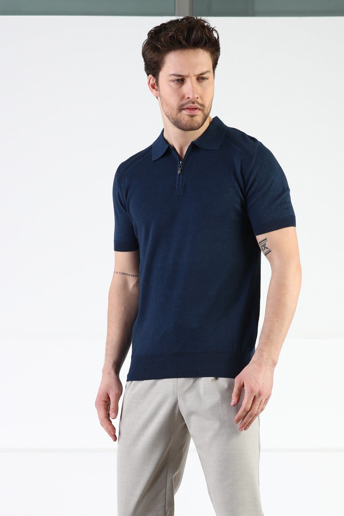 Ferraro A.Laci Fermuarlı Polo Yaka %100 Pamuk Erkek Triko T-Shirt