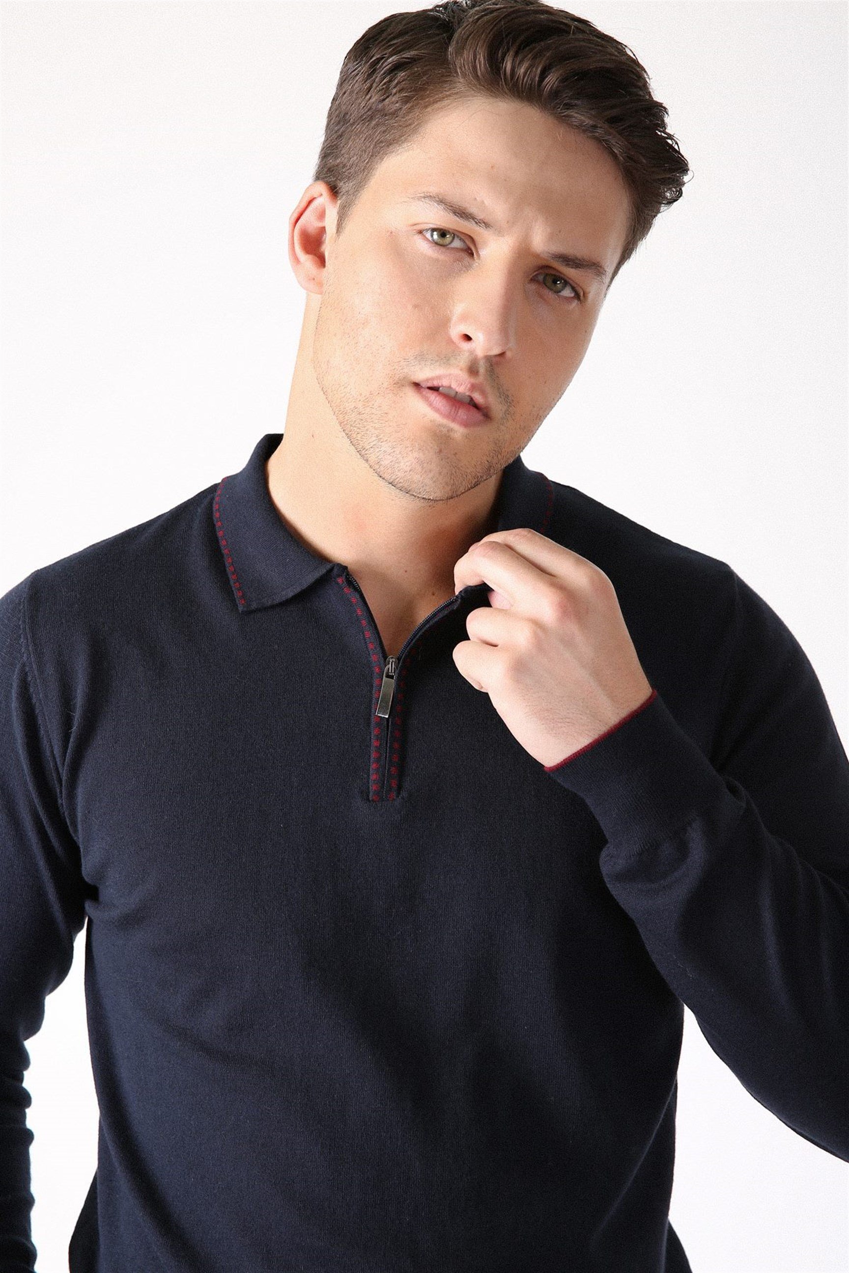 Ferraro A.Laci Polo Yaka Fermuarlı Erkek Pamuk Kazak