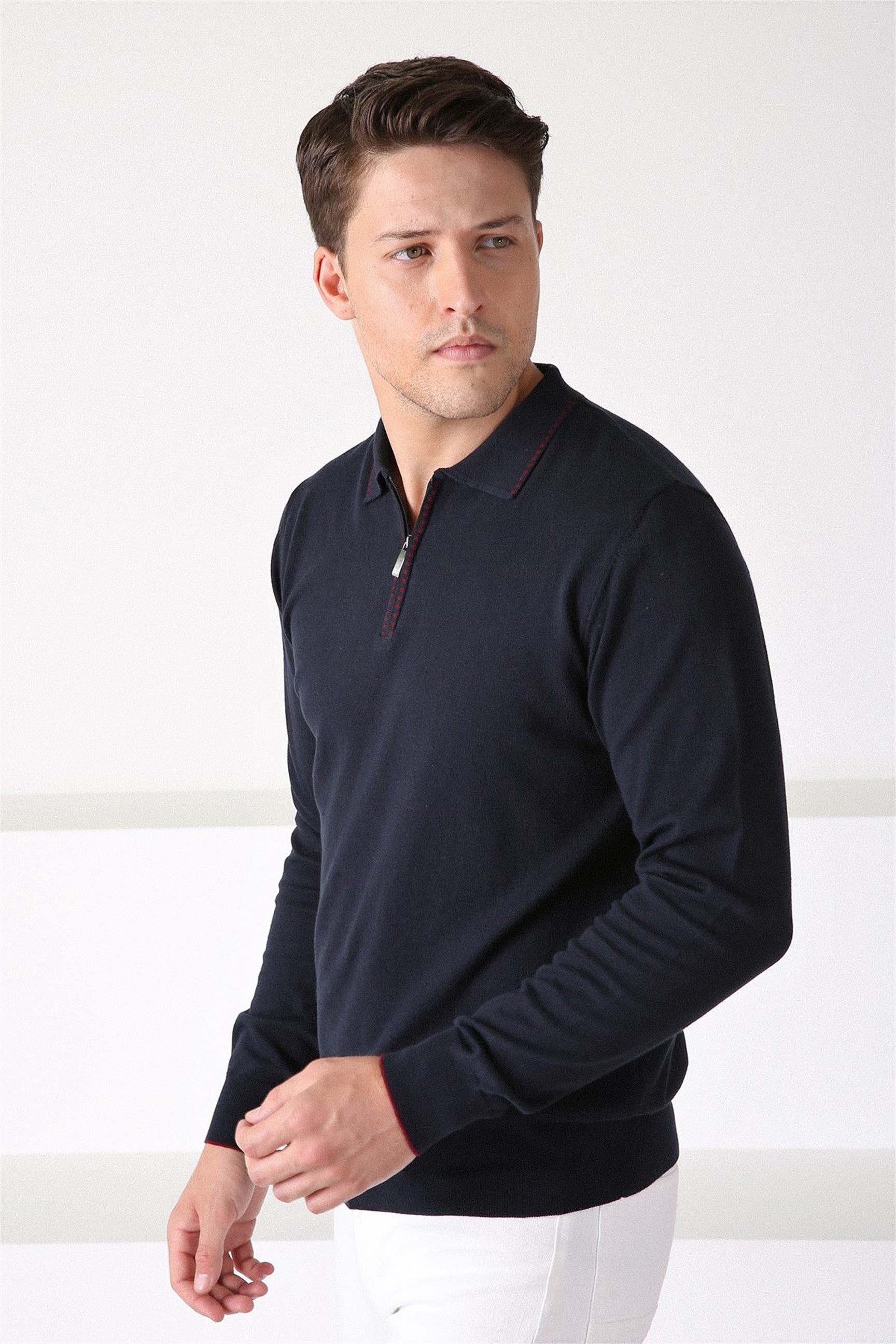 Ferraro A.Laci Polo Yaka Fermuarlı Erkek Pamuk Kazak