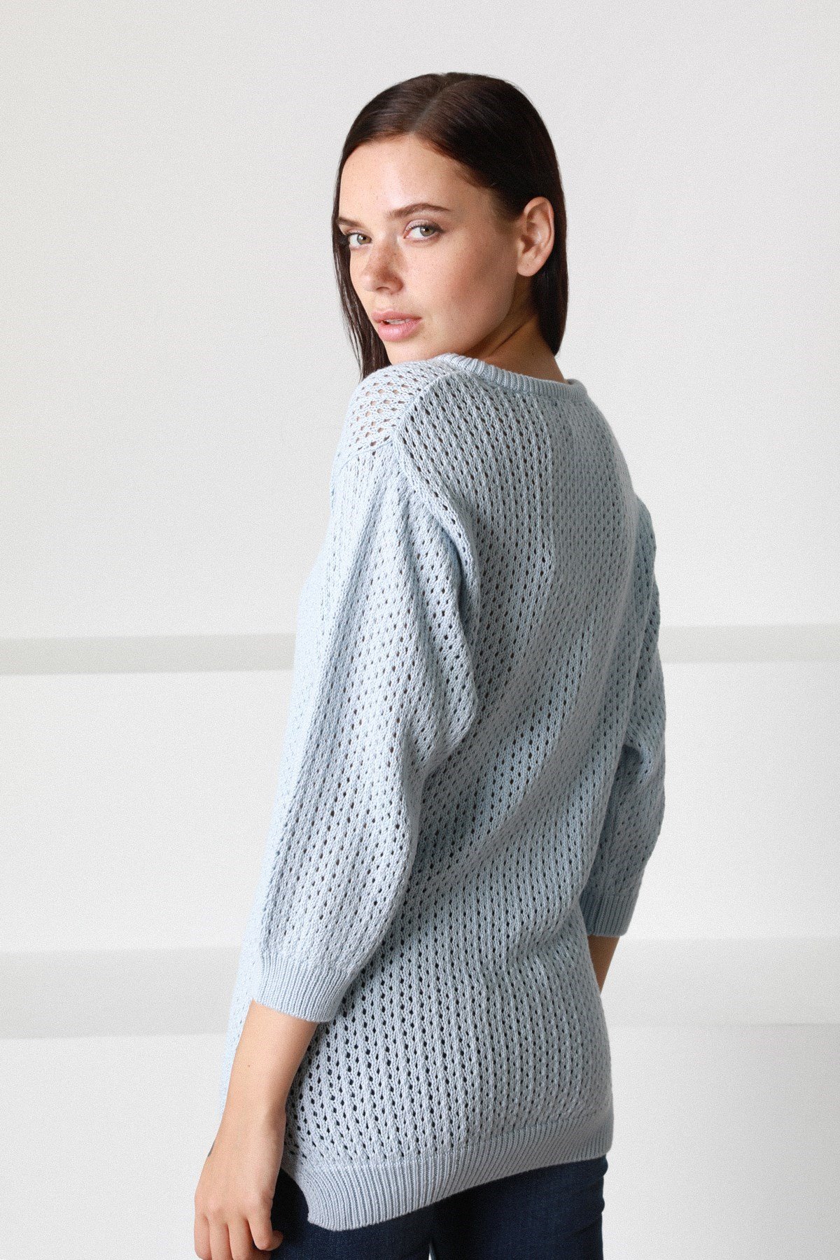 Ferraro A.Mavi O Yaka Ajurlu Yünlü Kadın Triko Kazak