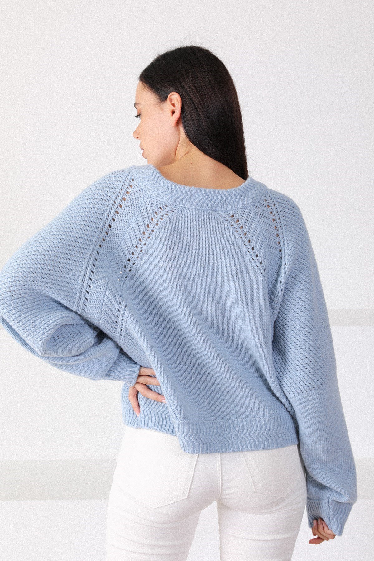 Ferraro A.Mavi Yuvarlak Yaka Yünlü Kadın Triko Kazak