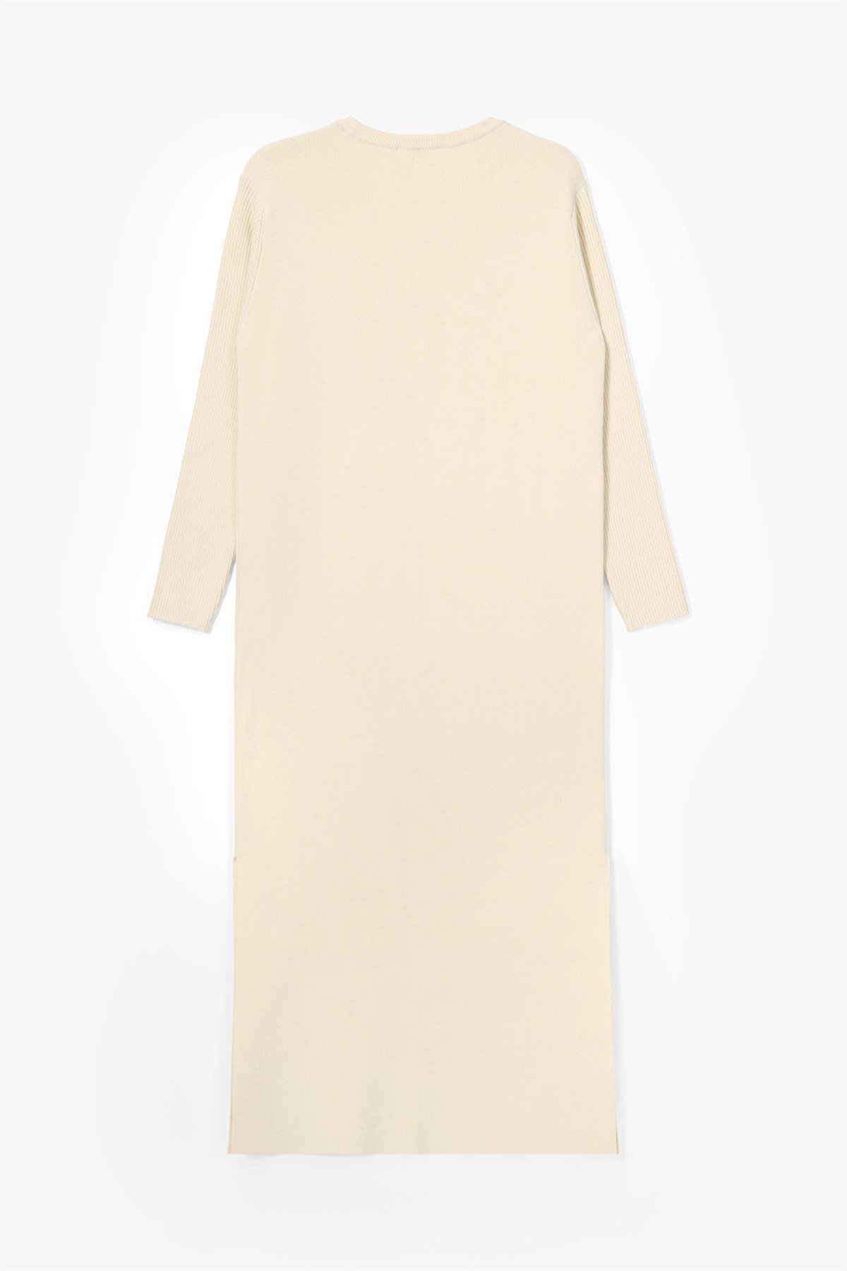 Ferraro A.Sarı Yandan Yırtmaçlı Midi Boy Kaşmirli Kadın Triko Elbise