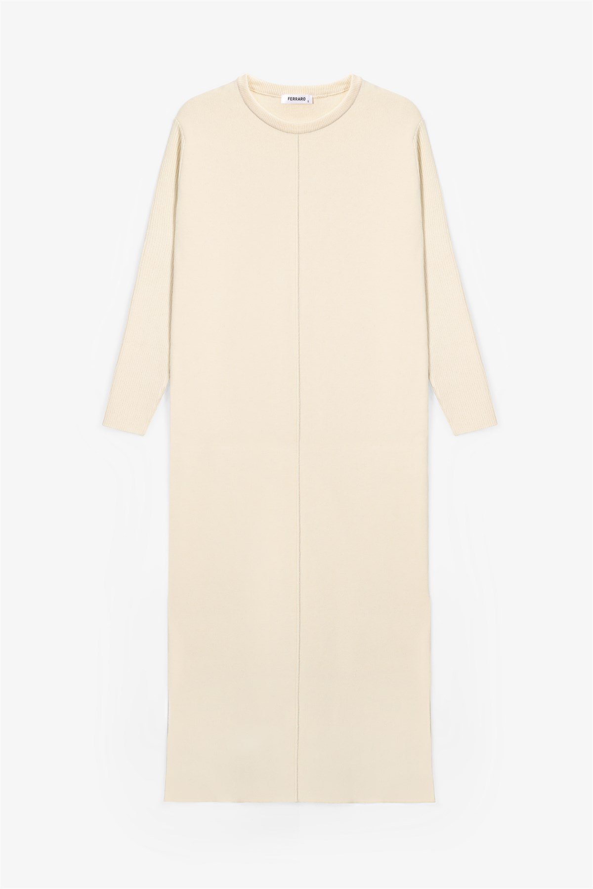 Ferraro A.Sarı Yandan Yırtmaçlı Midi Boy Kaşmirli Kadın Triko Elbise