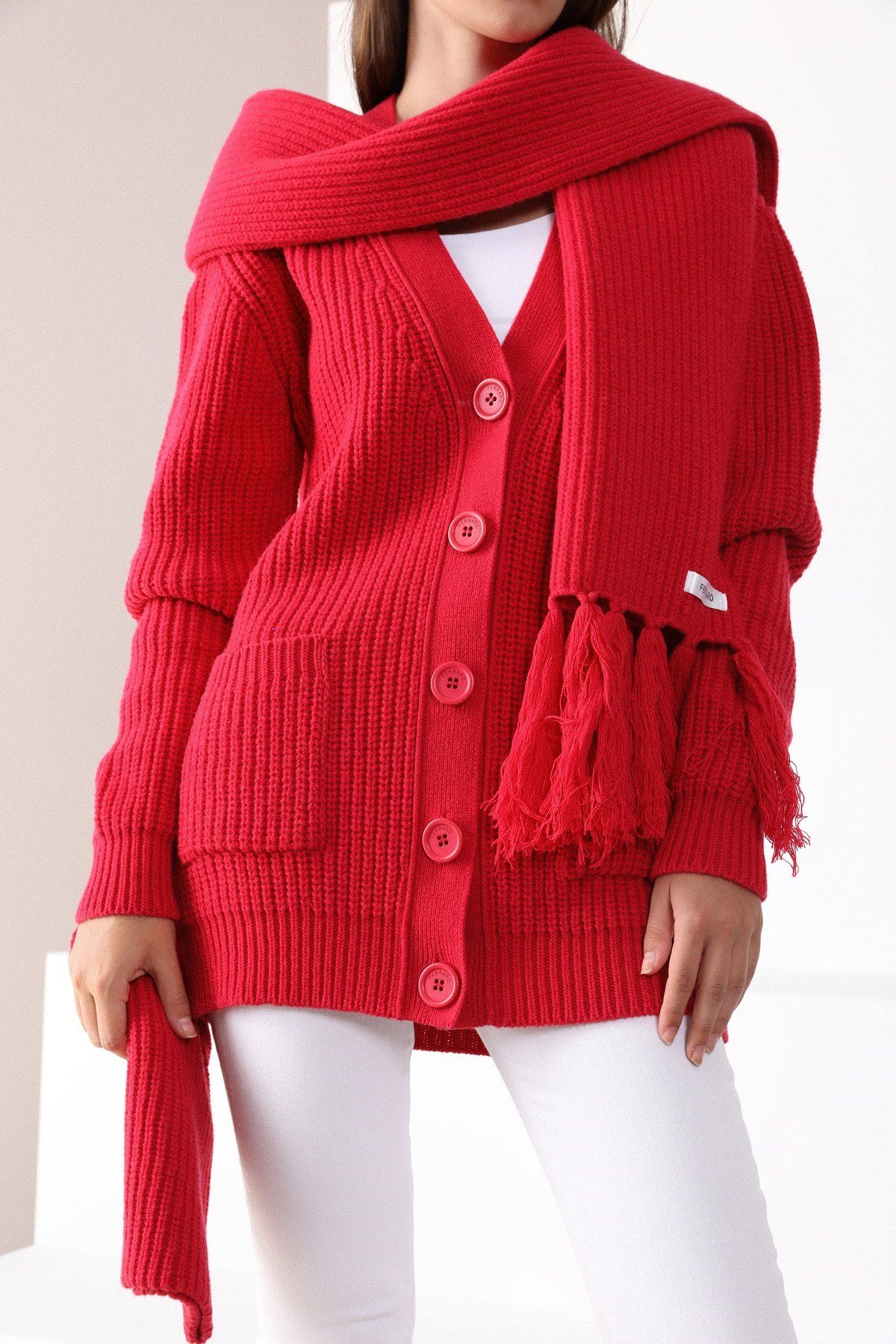 Ferraro Adda Kuzu Yünü Oversize Kadın Triko Hırka