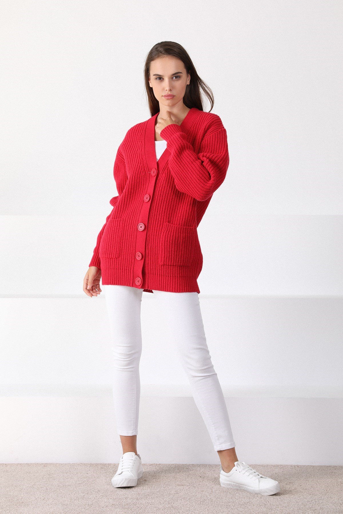 Ferraro Adda Kuzu Yünü Oversize Kadın Triko Hırka