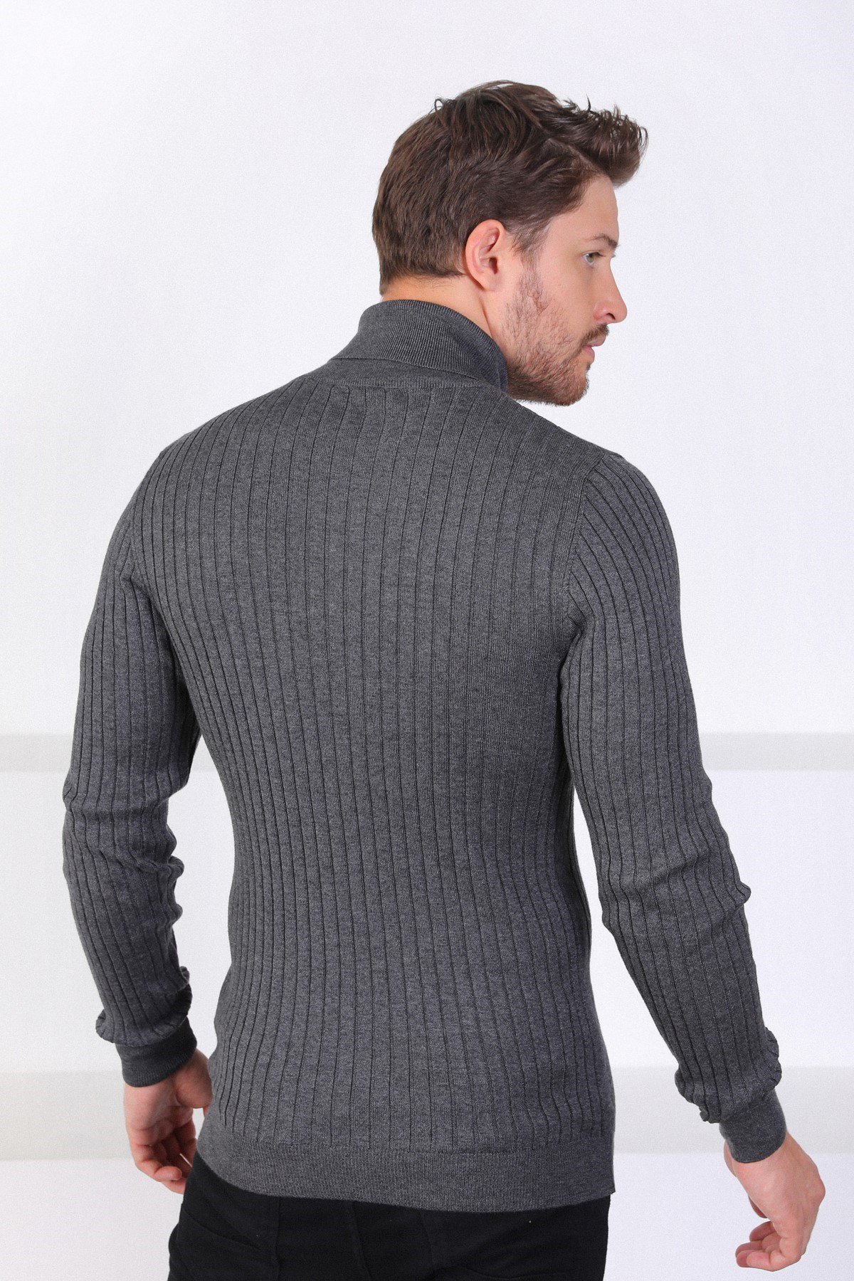 Ferraro Antrasit Balıkçı Yaka Fitilli Erkek Kazak