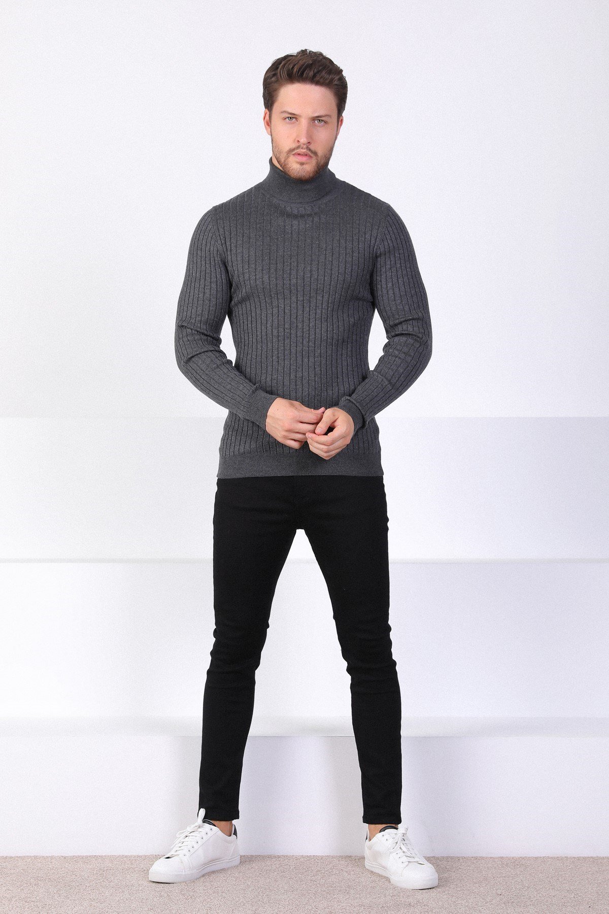 Ferraro Antrasit Balıkçı Yaka Fitilli Erkek Kazak