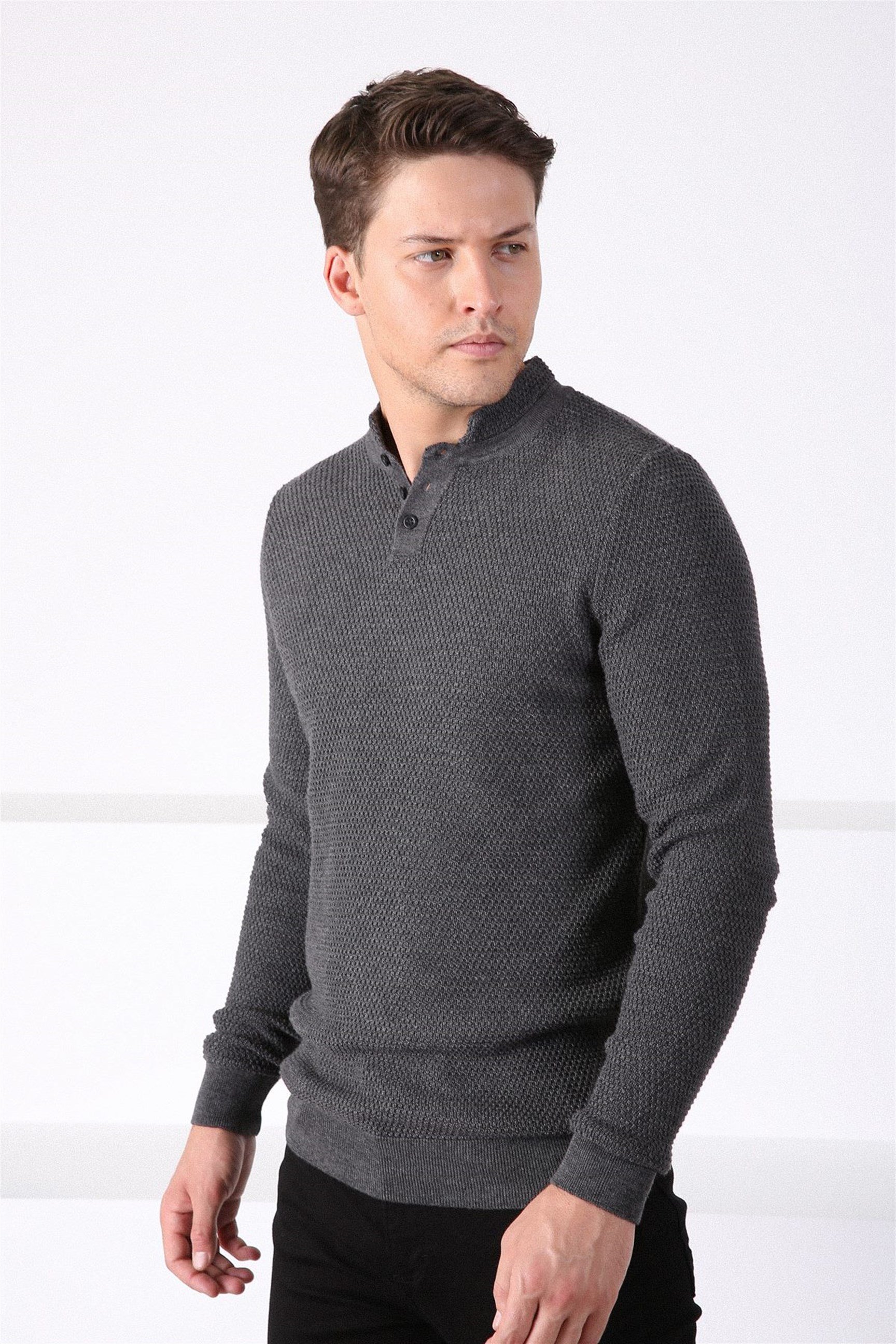 Ferraro Antrasit Bisiklet Yaka Erkek Pamuk Kazak