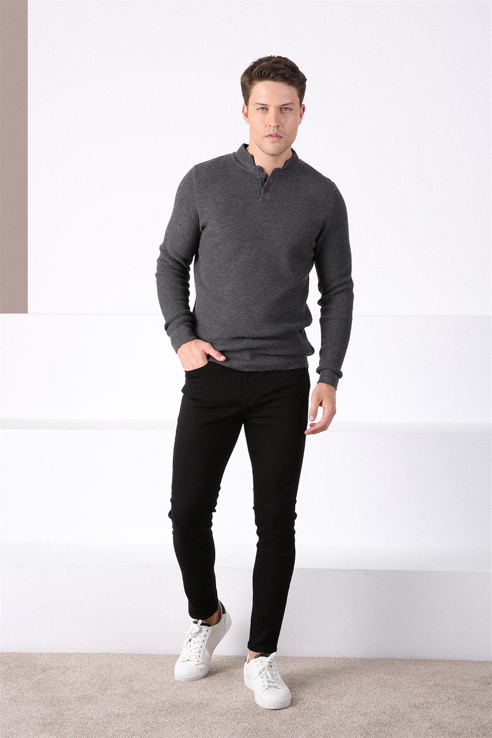 Ferraro Antrasit Bisiklet Yaka Erkek Pamuk Kazak