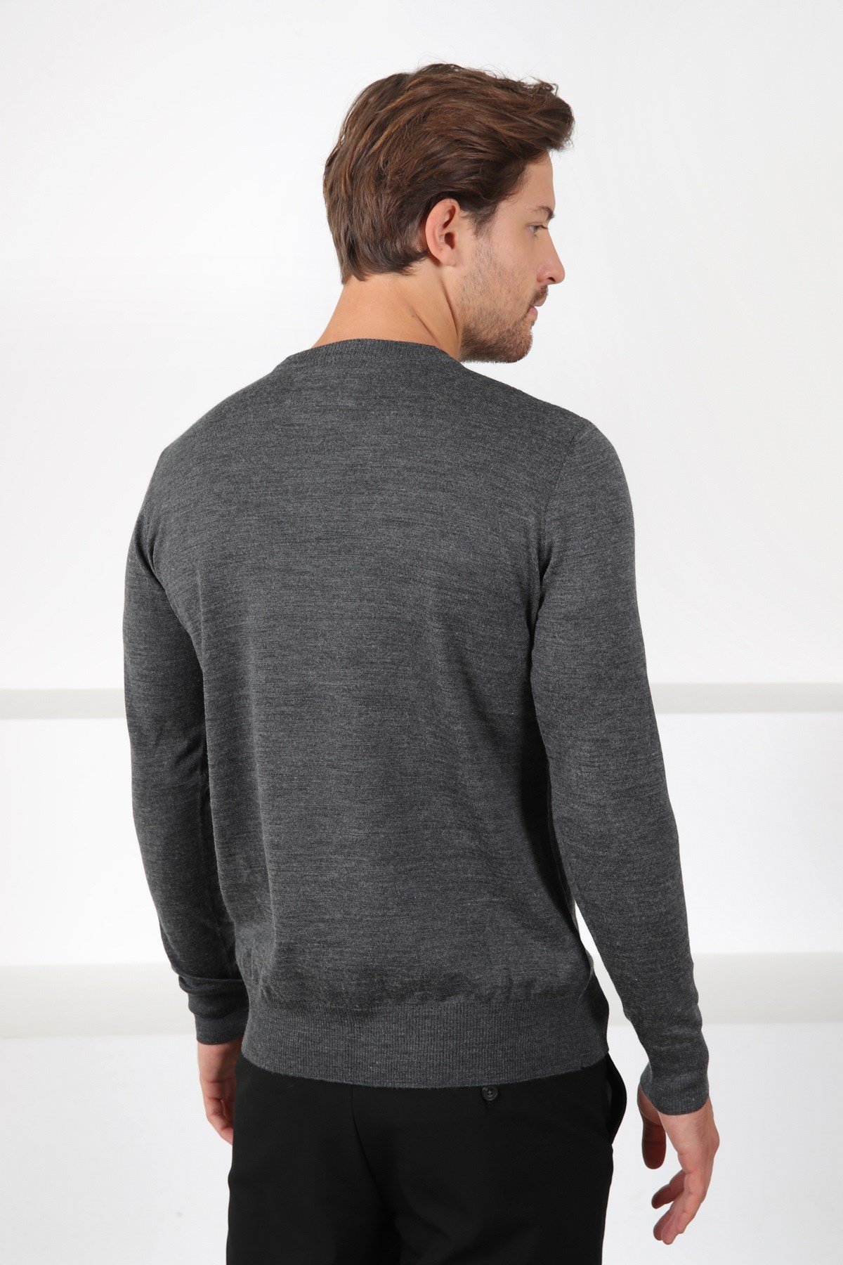 Ferraro Antrasit Bisiklet Yaka Superfine Erkek Triko Kazak