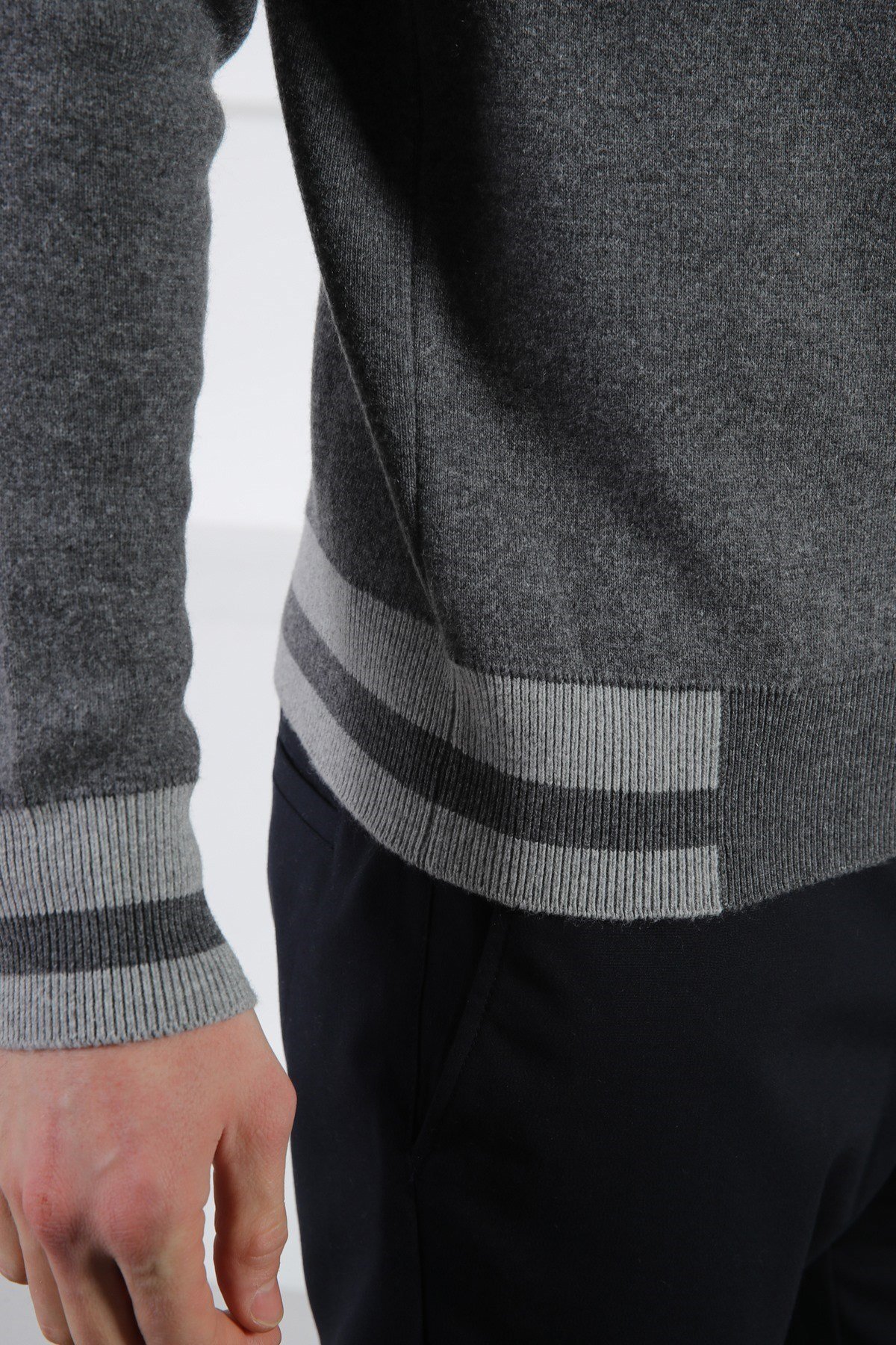 Ferraro Antrasit Bomber Yaka Kaşmirli Erkek Triko Hırka