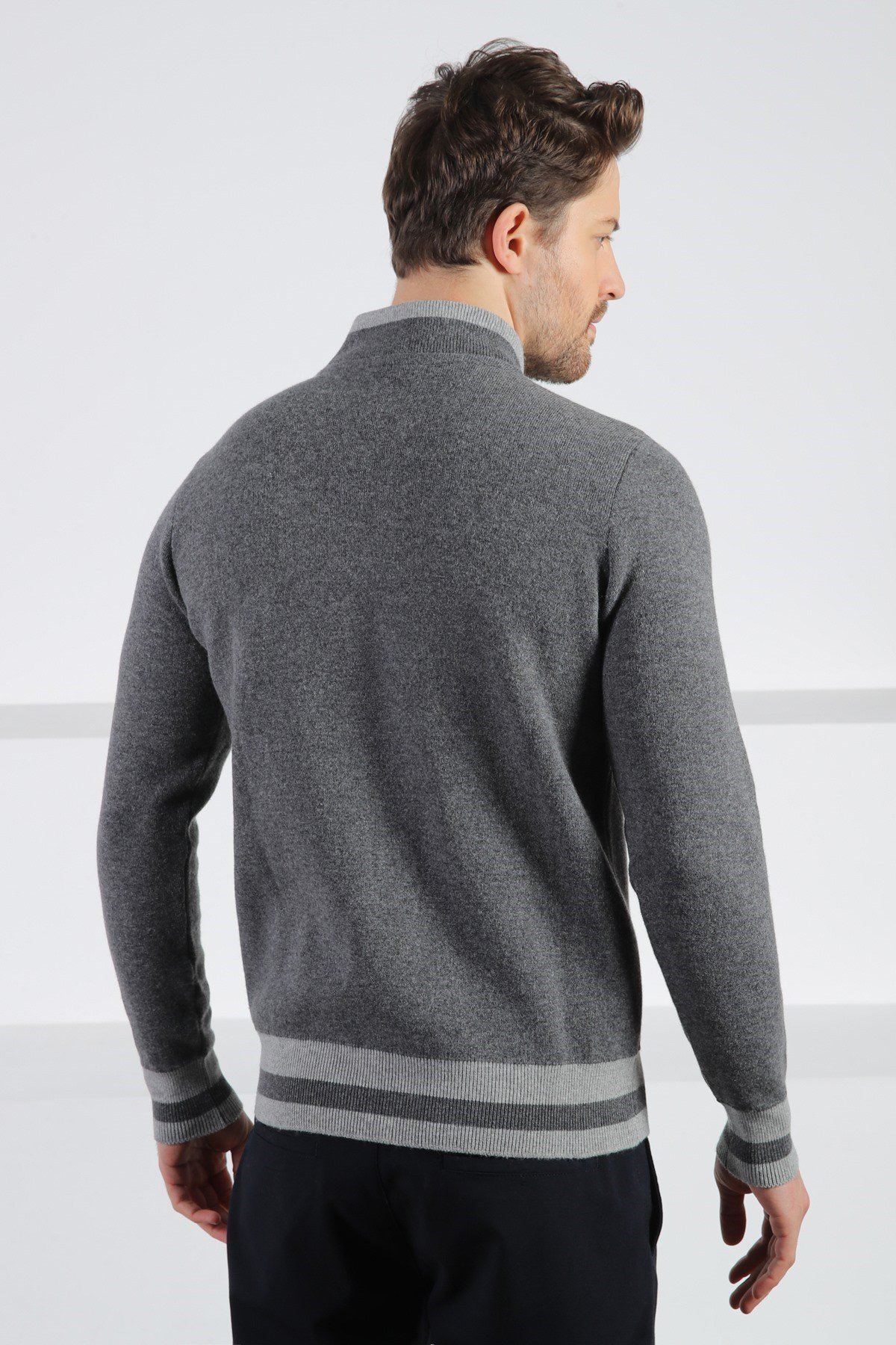 Ferraro Antrasit Bomber Yaka Kaşmirli Erkek Triko Hırka