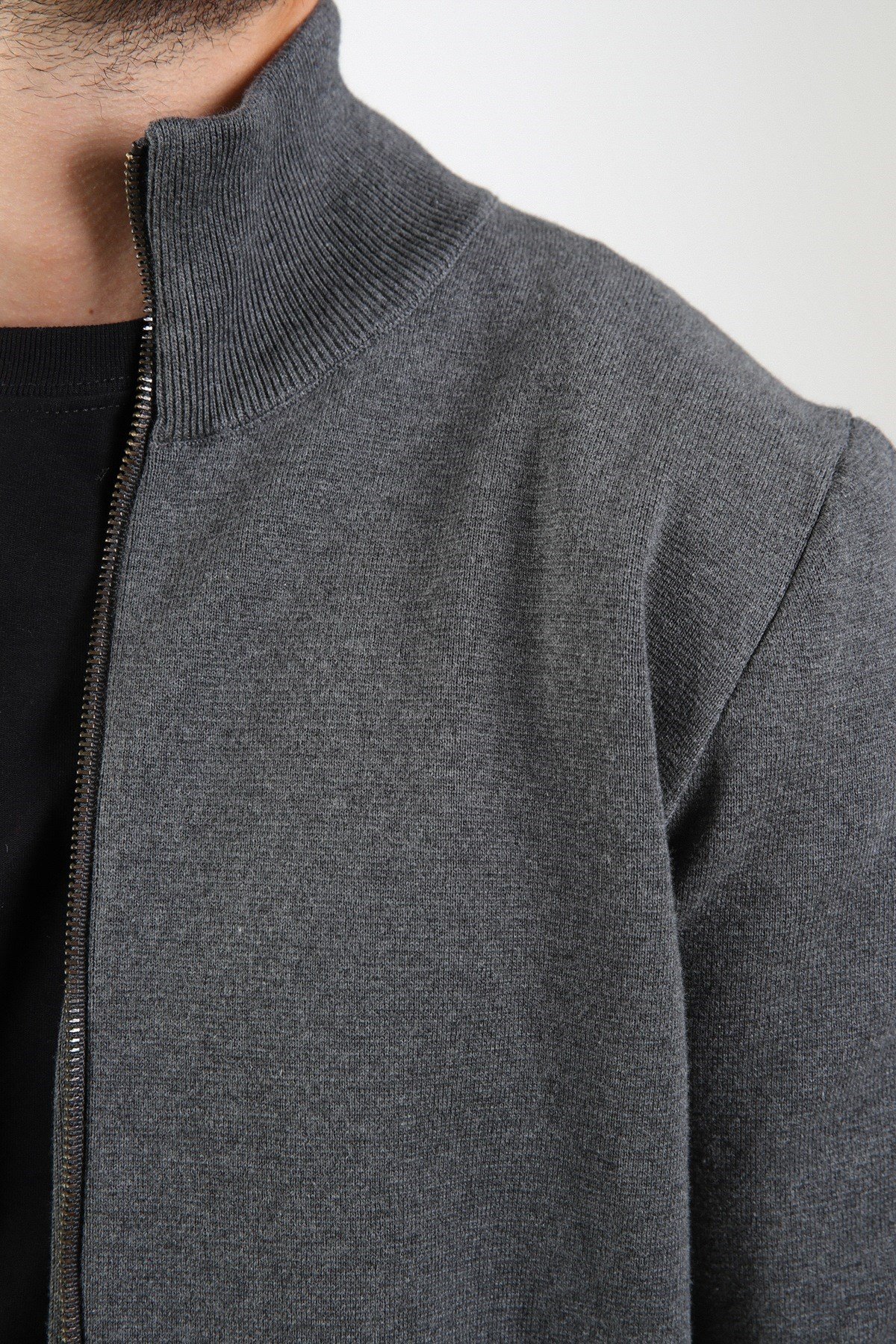 Ferraro Antrasit Çift Cep %100 Pamuk Erkek Triko Hırka