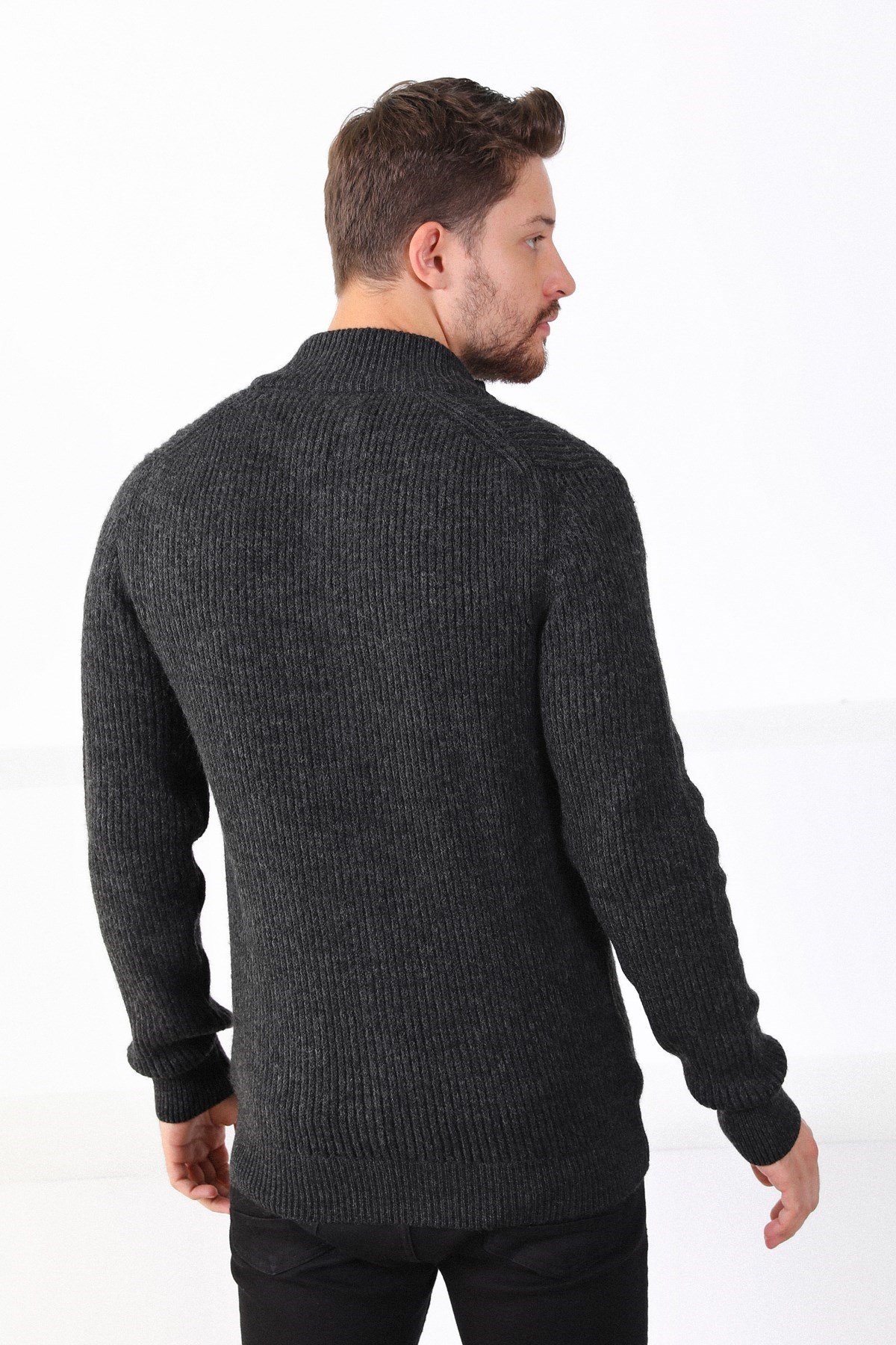 Ferraro Antrasit Çift Fermuarlı Erkek Triko Hırka