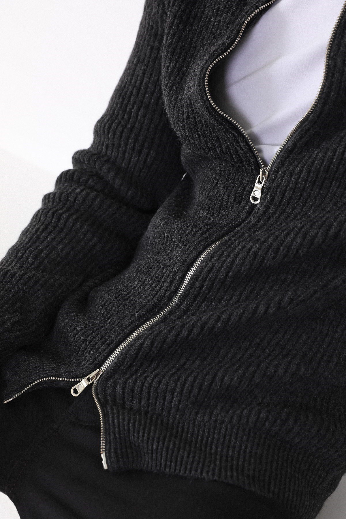 Ferraro Antrasit Çift Fermuarlı Erkek Triko Hırka