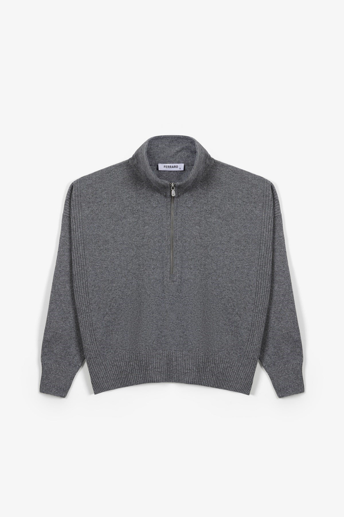 Ferraro Antrasit Fermuarlı Kaşmirli Kadın Triko Kazak