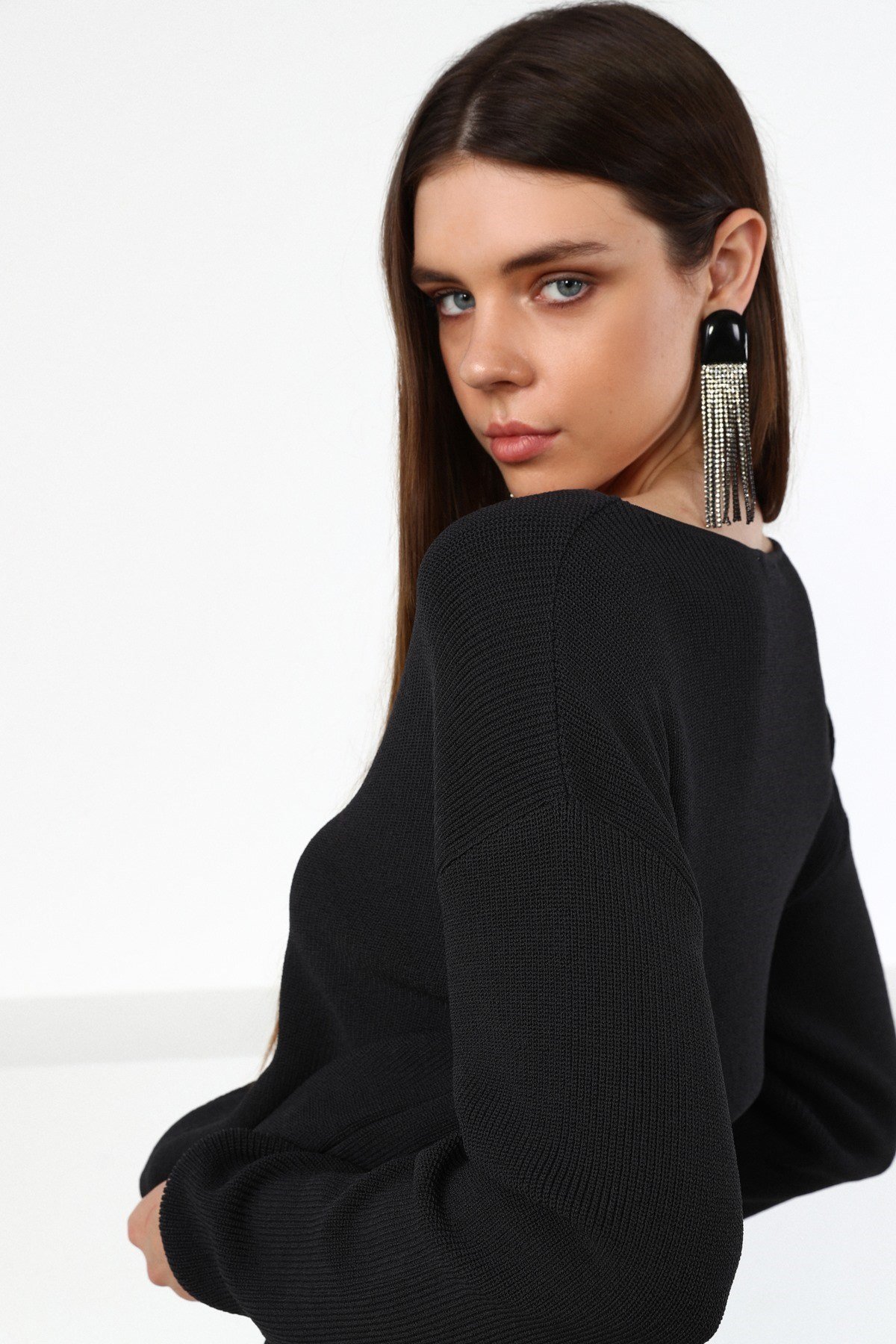 Ferraro Antrasit Midi Boy Yandan Yırtmaçlı Kadın Triko Etek