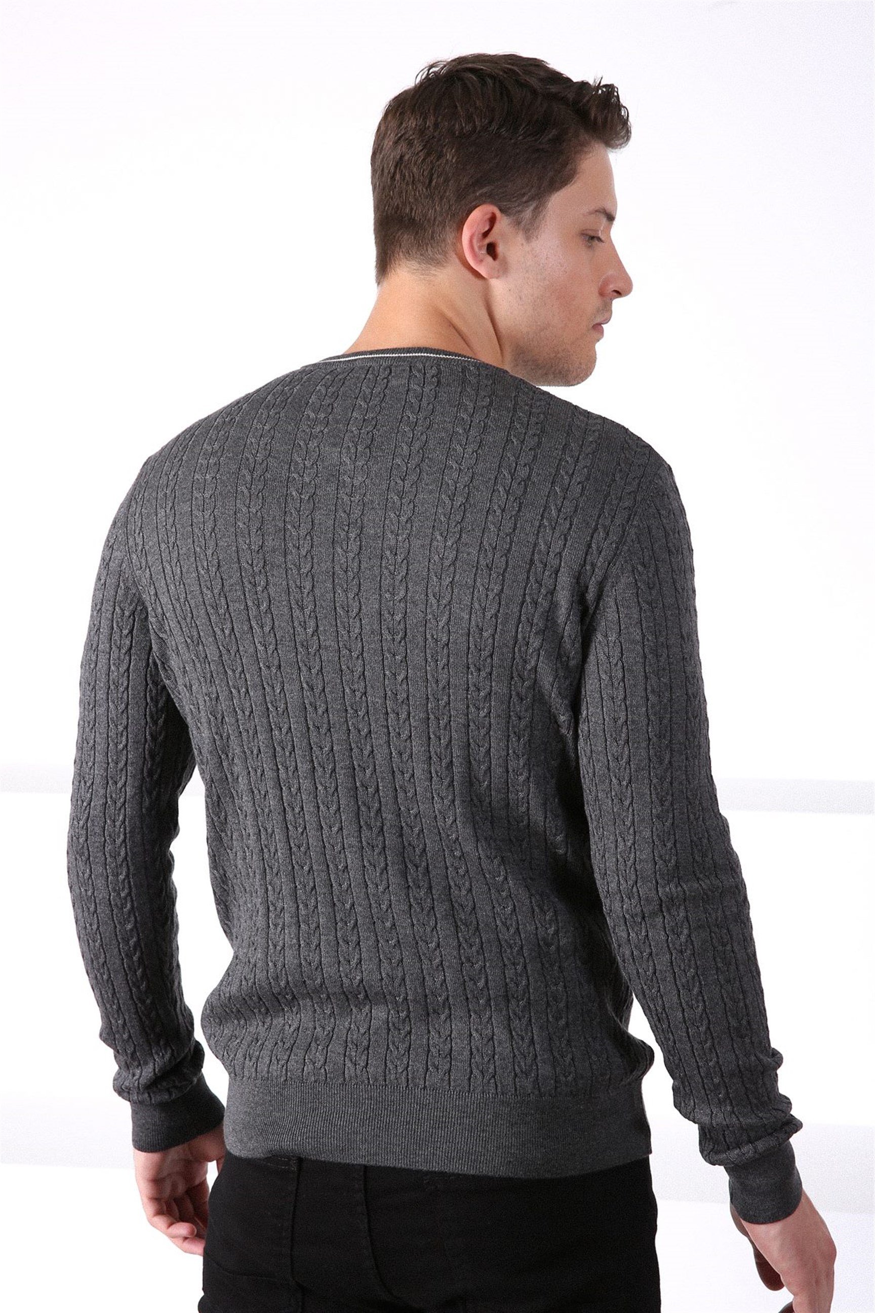 Ferraro Antrasit V Yaka Erkek Pamuk Kazak