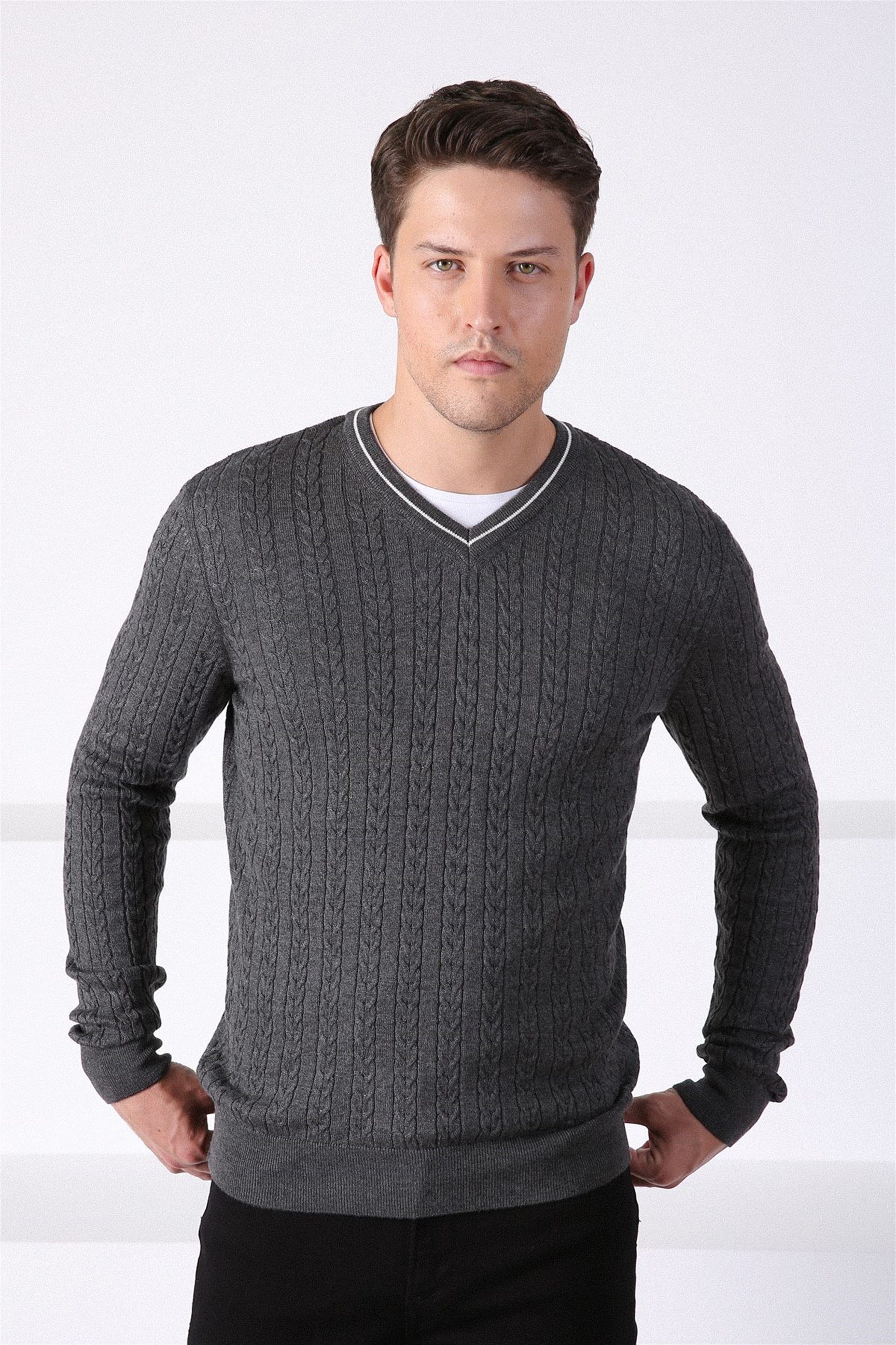 Ferraro Antrasit V Yaka Erkek Pamuk Kazak