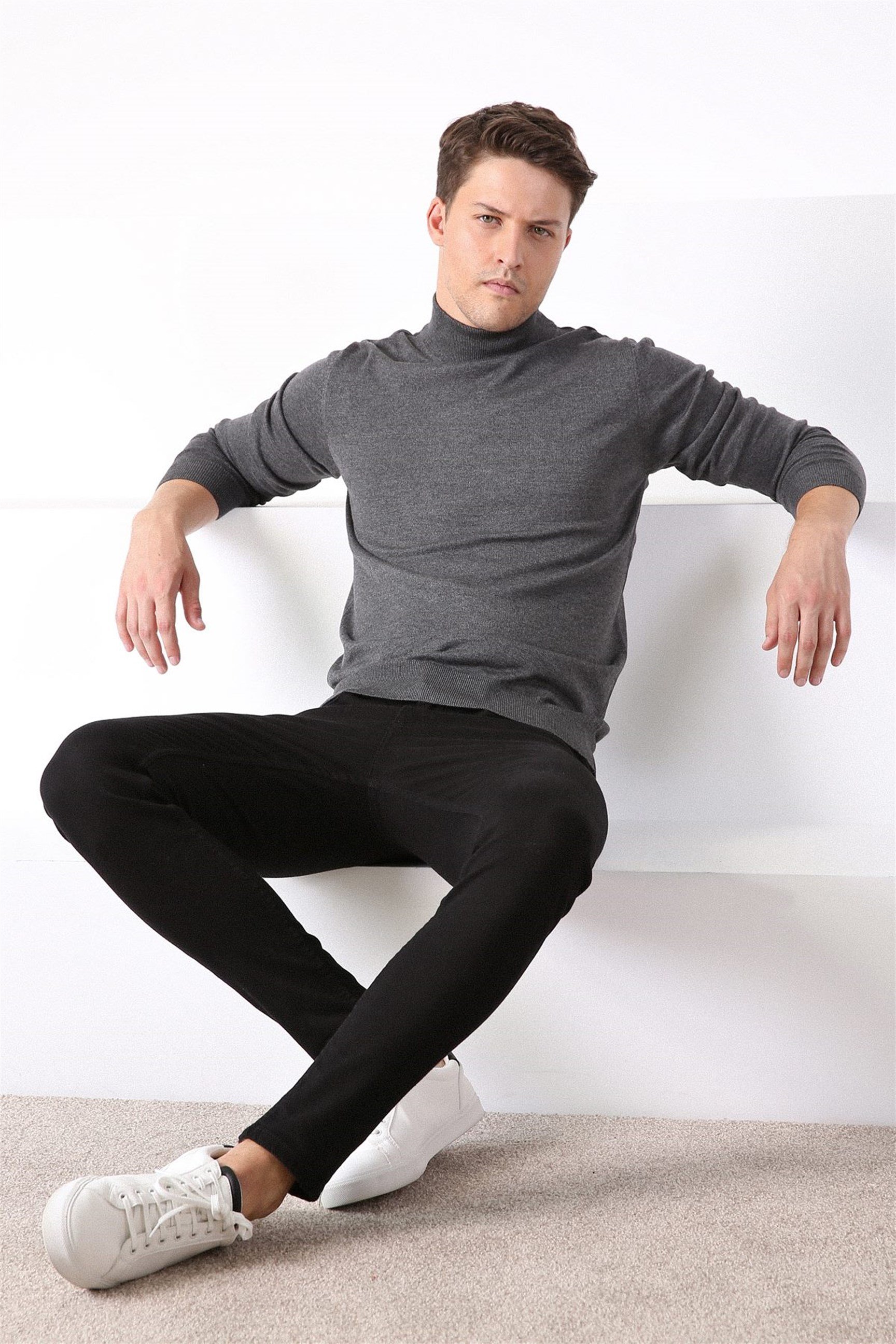 Ferraro Antrasit Yarım Balıkçı Yaka Erkek Pamuk Kazak