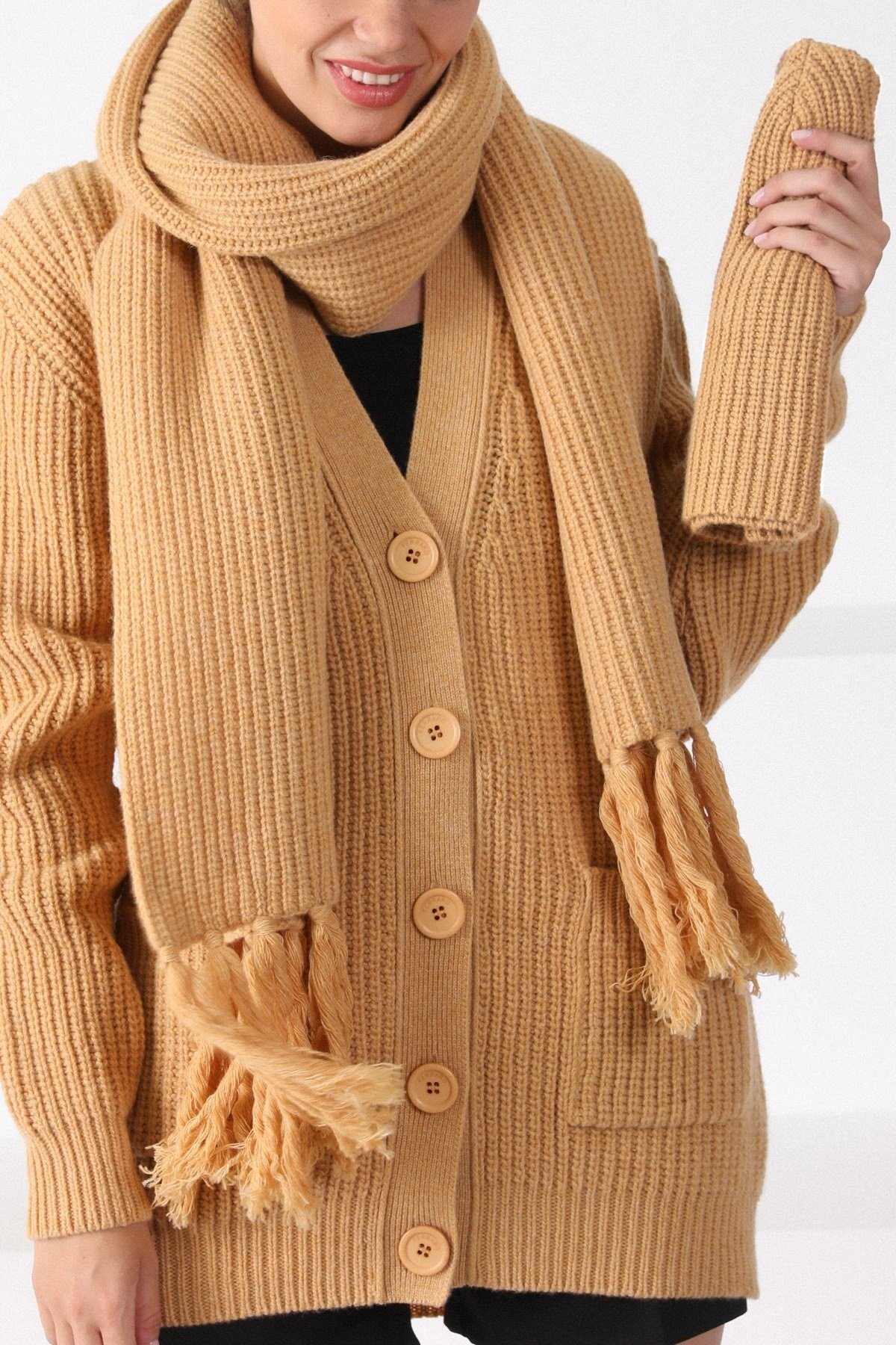 Ferraro Bal Kuzu Yünü Kadın Atkı Bere Takımı