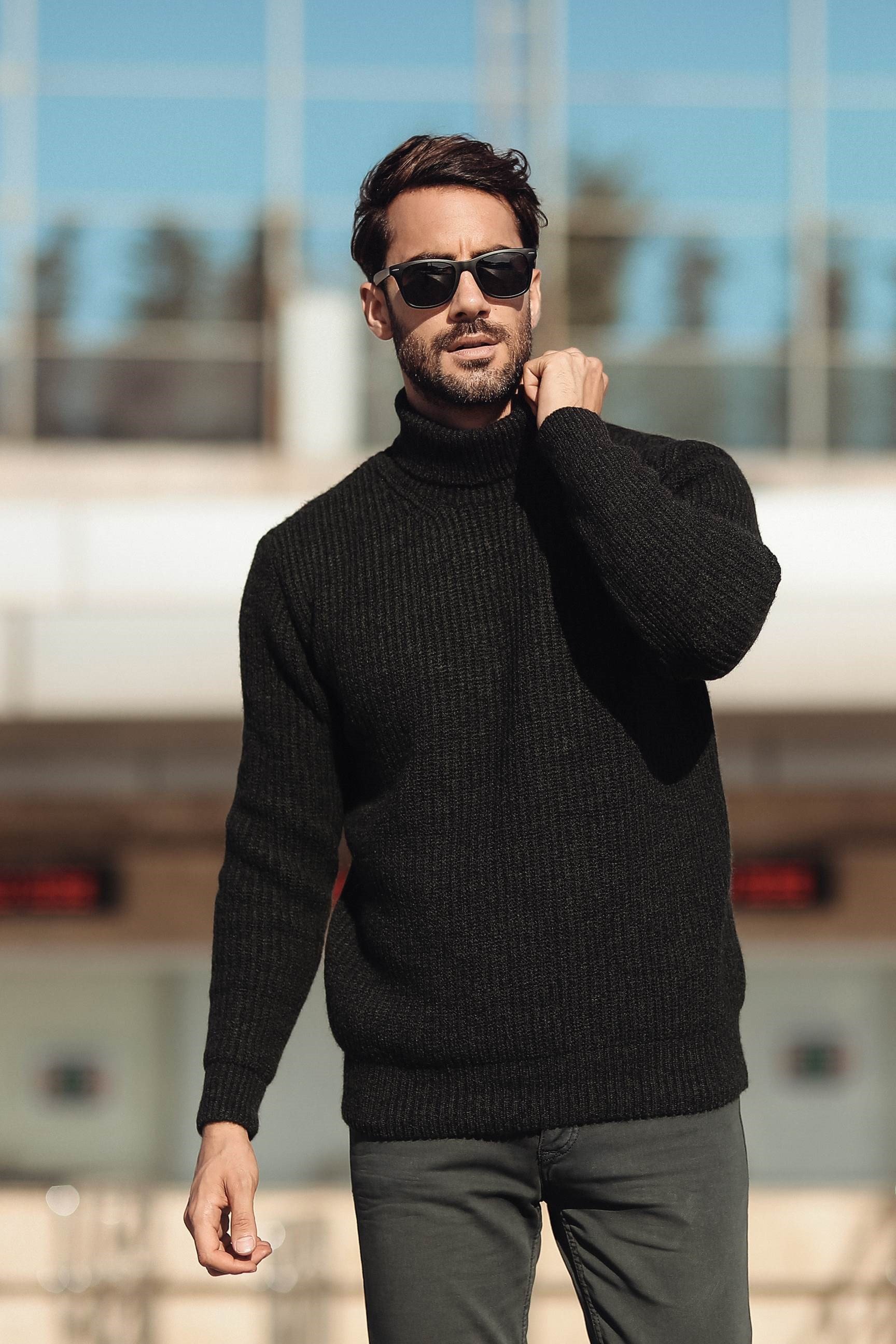 Ferraro Balıkçı Yaka Alpaka Yün Kazak - Haki