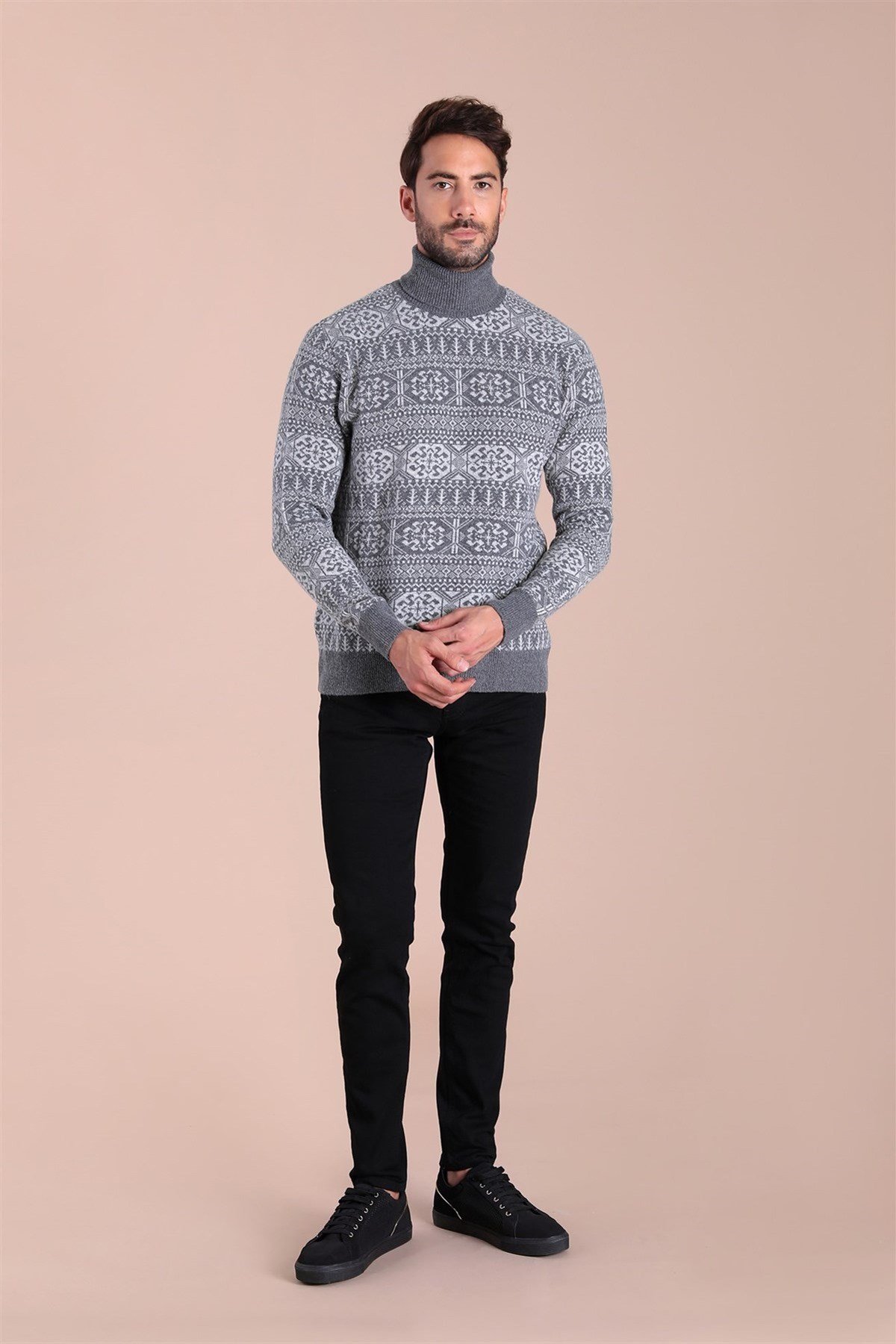 Ferraro Balıkçı Yaka Kuzu Yünü Kazak - Füme