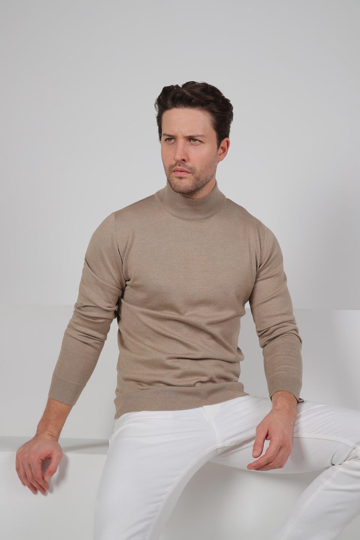 Ferraro Bej Balıkçı Yaka Pamuk Kazak