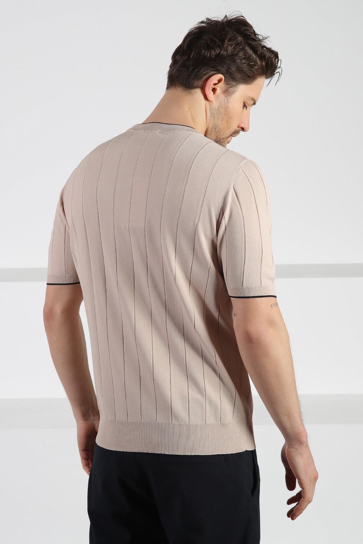 Ferraro Bej Bisiklet Yaka Erkek Rayon Triko T-Shirt