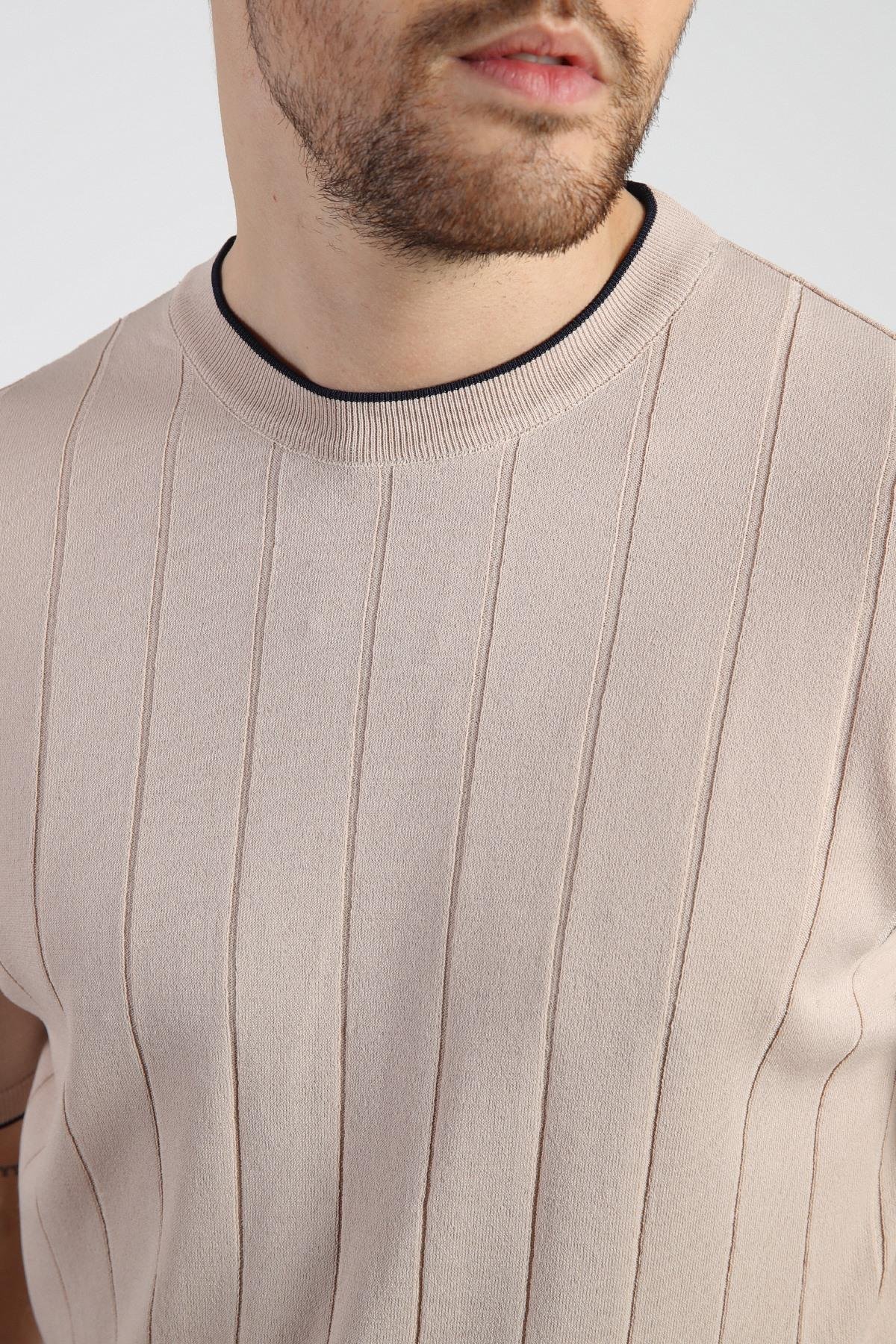 Ferraro Bej Bisiklet Yaka Erkek Rayon Triko T-Shirt